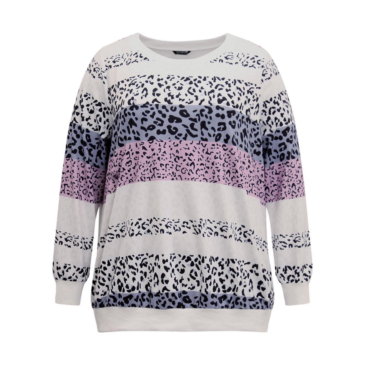 Plus Size Colour Leopard Print Crew Neck Sweatshirt Women Multicolor Casual Printed Round Neck Dailywear Sweatshirts BloomChic 22-24/3X Product Image