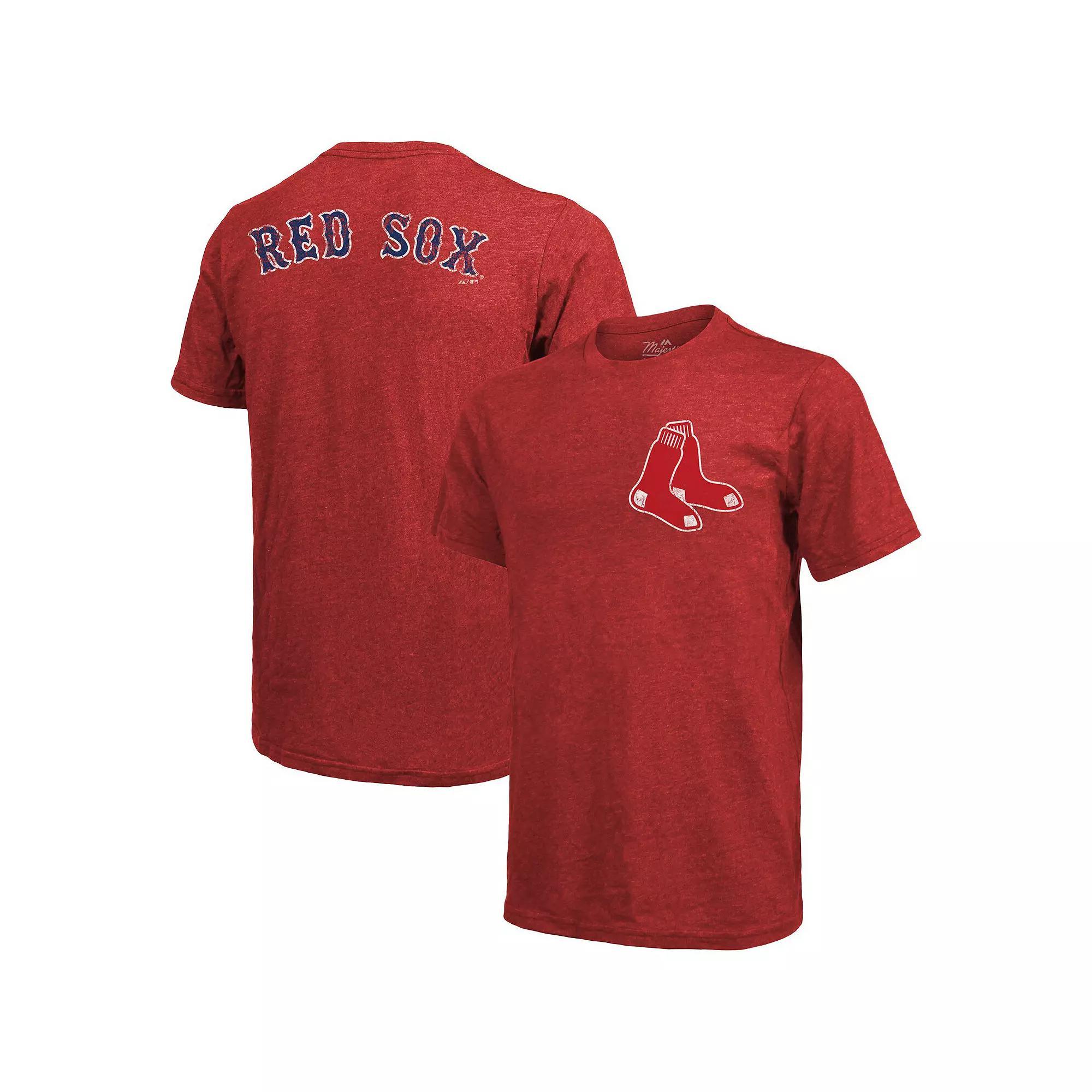 Men's Majestic Threads Red Boston Red Sox Throwback Logo Tri-Blend T-Shirt, Size: Small Product Image