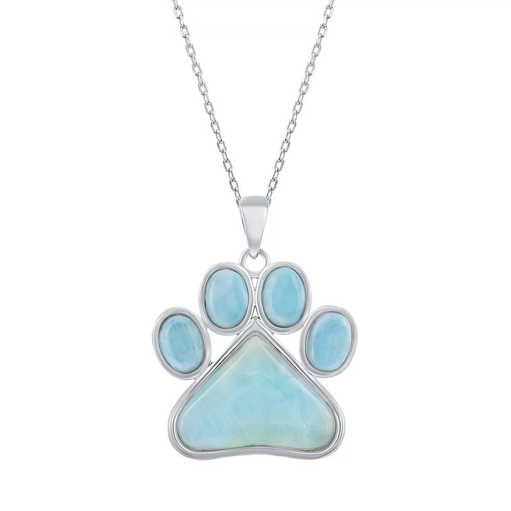 Sterling Silver Larimar Paw Print Pendant Necklace, Women's, Size: 18", Silvertone Product Image