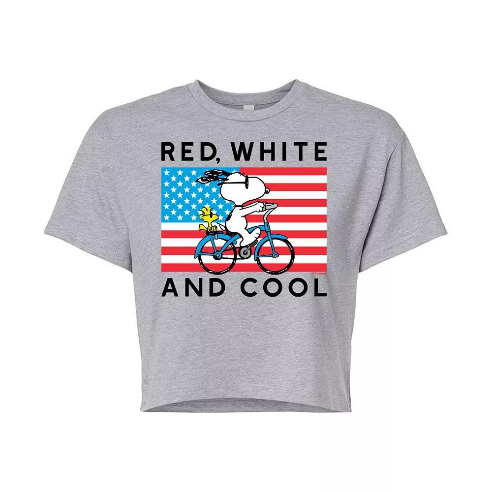 Juniors Peanuts Bike Riding Snoopy Red, White & Cool Cropped Tee, Girls Product Image