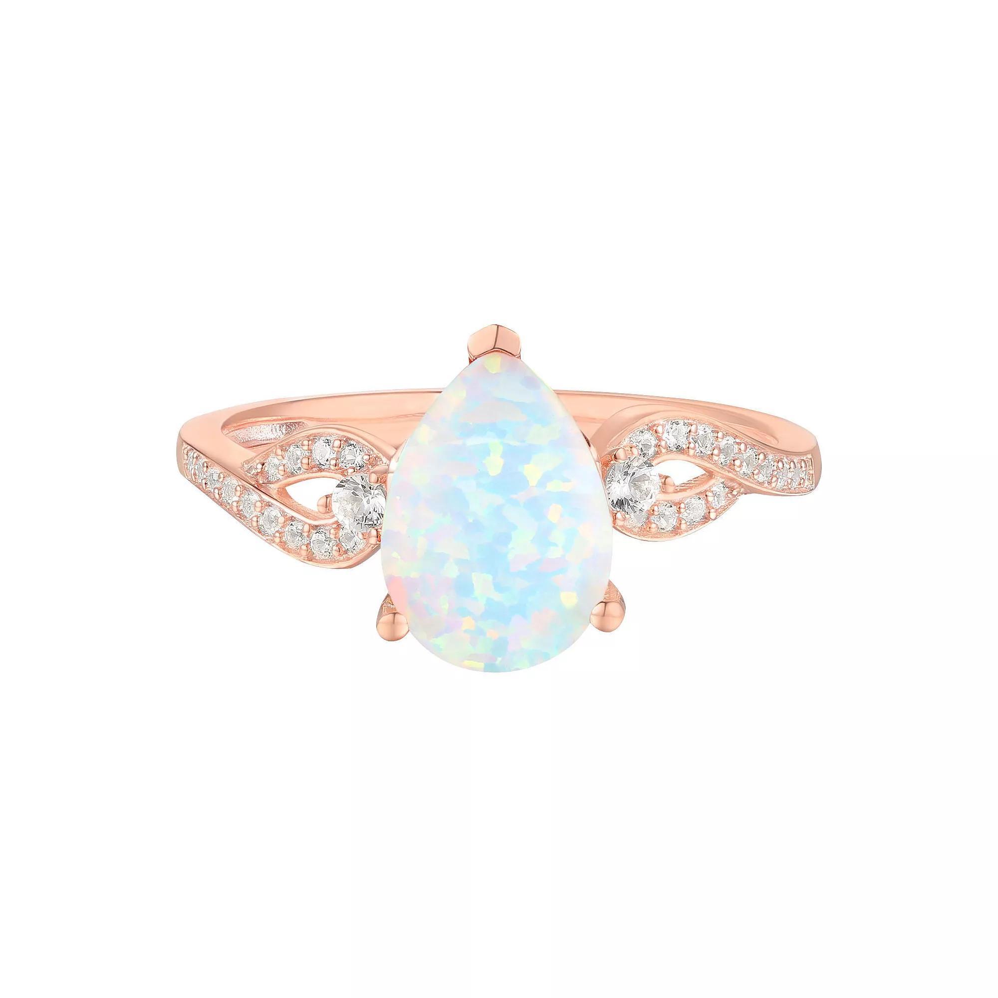 14k Rose Gold Tone Over Silver Lab-Created Opal & Lab-Created White Sapphire Ring, Womens Product Image