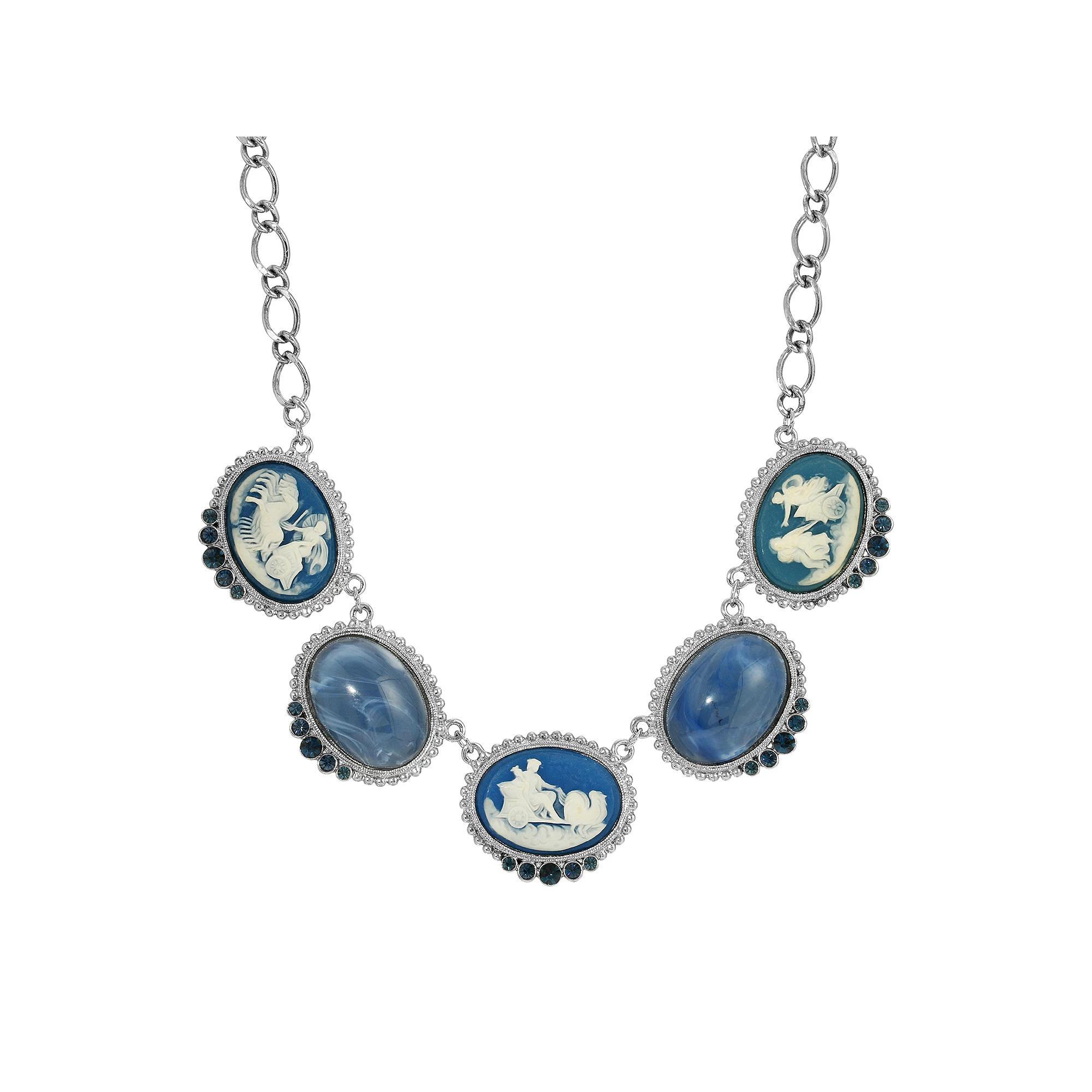 1928 Oval Cameo Collar Necklace, Womens, Blue Product Image
