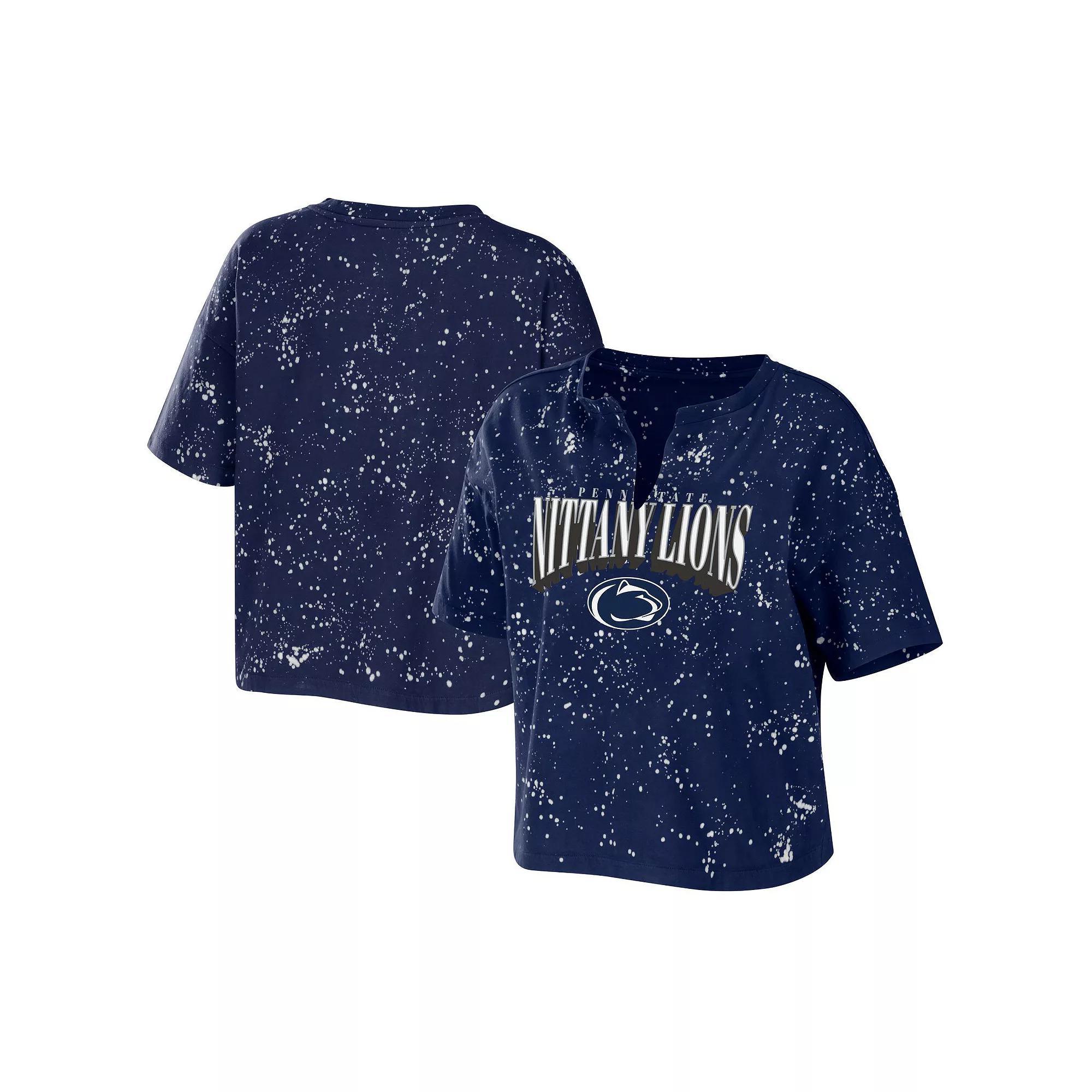 Womens WEAR by Erin Andrews Gray Penn State Nittany Lions Bleach Wash Splatter Notch Neck T-Shirt Product Image