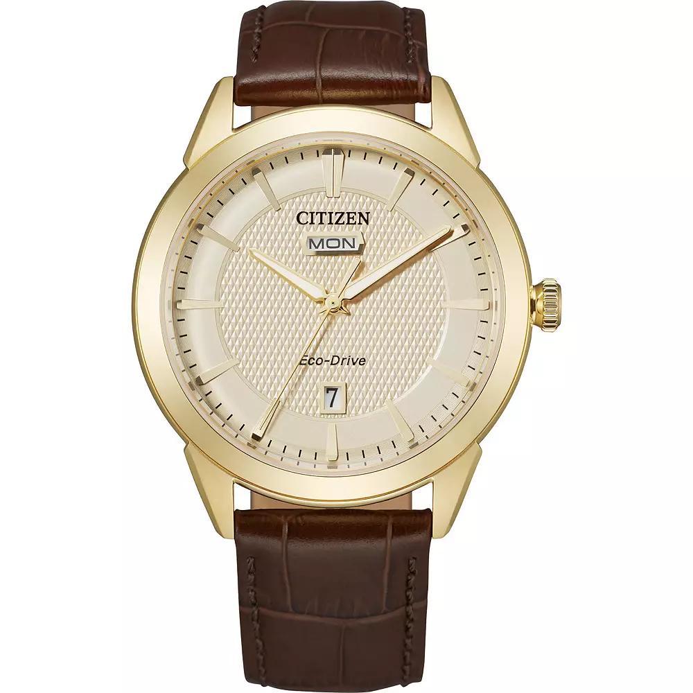 Citizen Eco-Drive Mens Day/Date Blue Dial Watch Brown Product Image