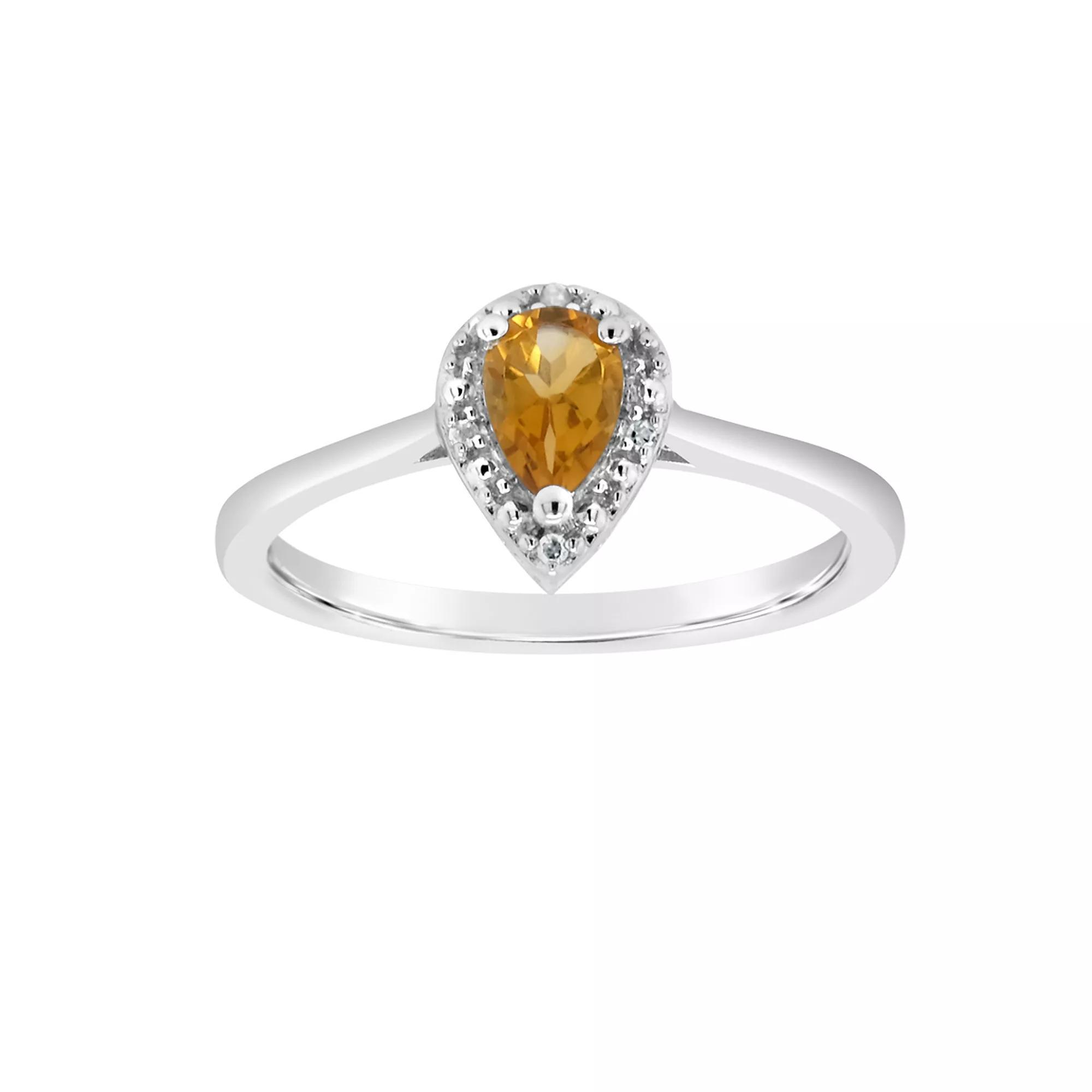 Celebration Gems Sterling Silver Pear Shaped Diamond Accent Frame Ring, Women's, Size: 10, Citrine Product Image