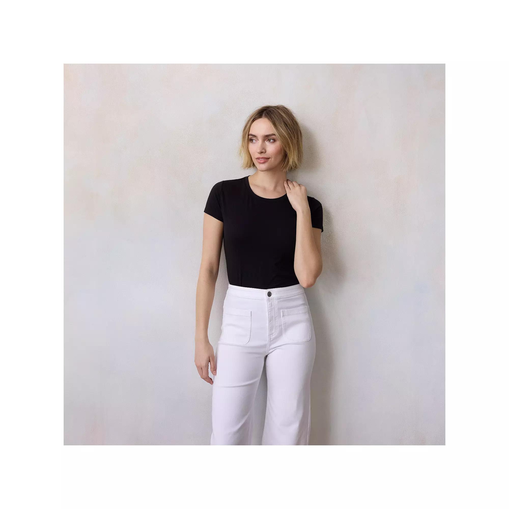 Women's LC Lauren Conrad Short Sleeve Crewneck Tee, Size: Medium, Black Ore Product Image