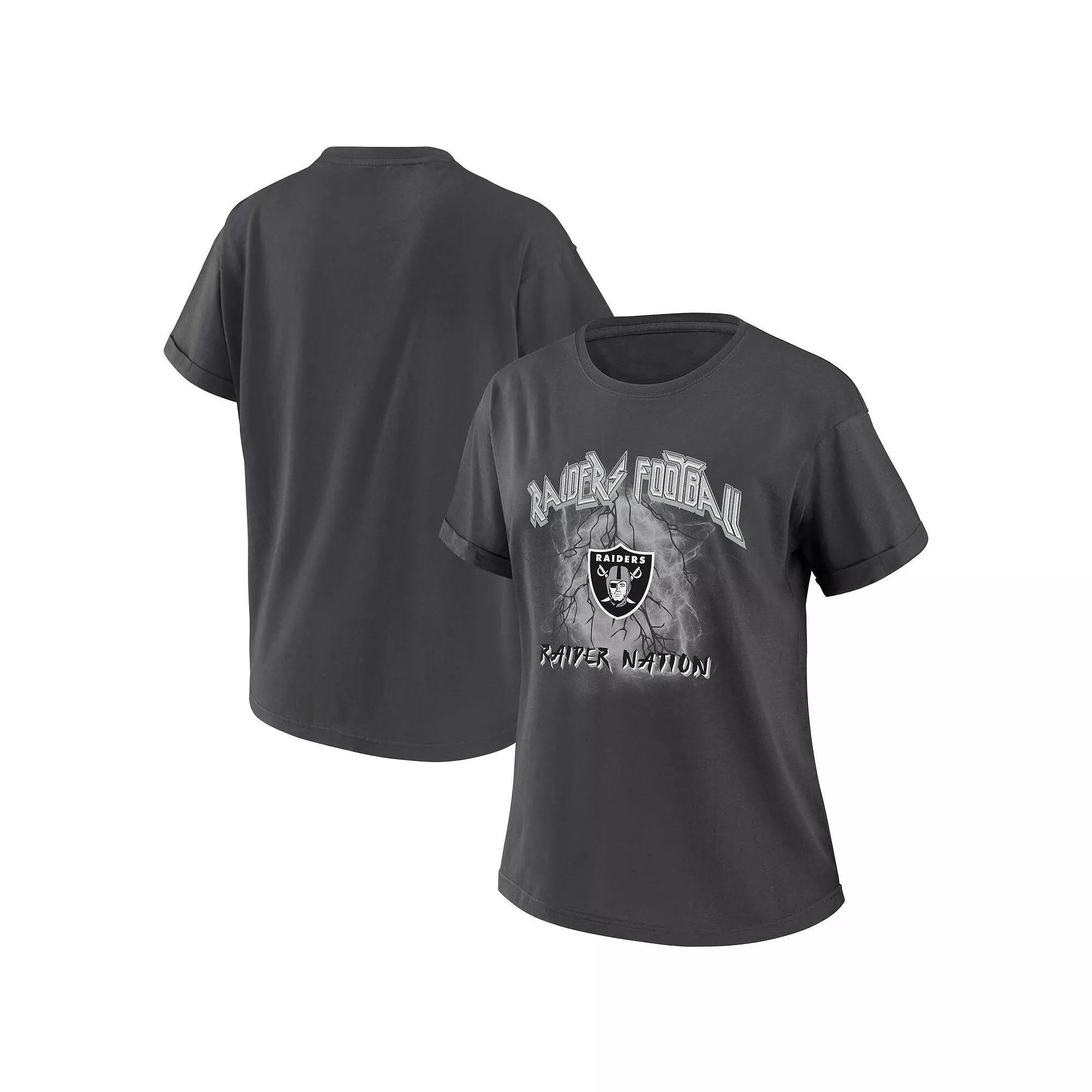 Women's WEAR by Erin Andrews Charcoal Las Vegas Raiders Boyfriend T-Shirt, Size: Small, Lvr Charco Product Image