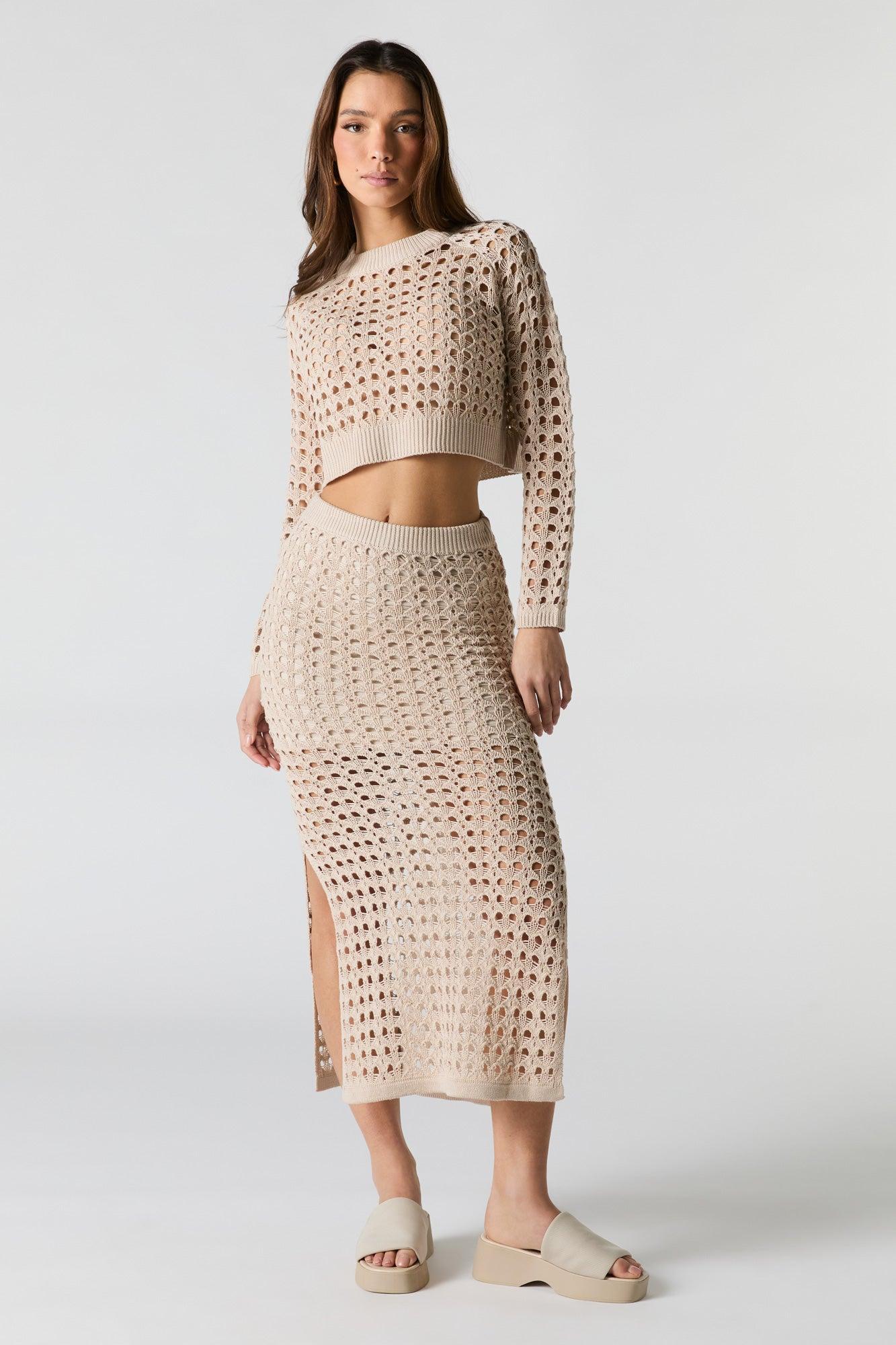 Open Knit Slit Midi Skirt Female Product Image