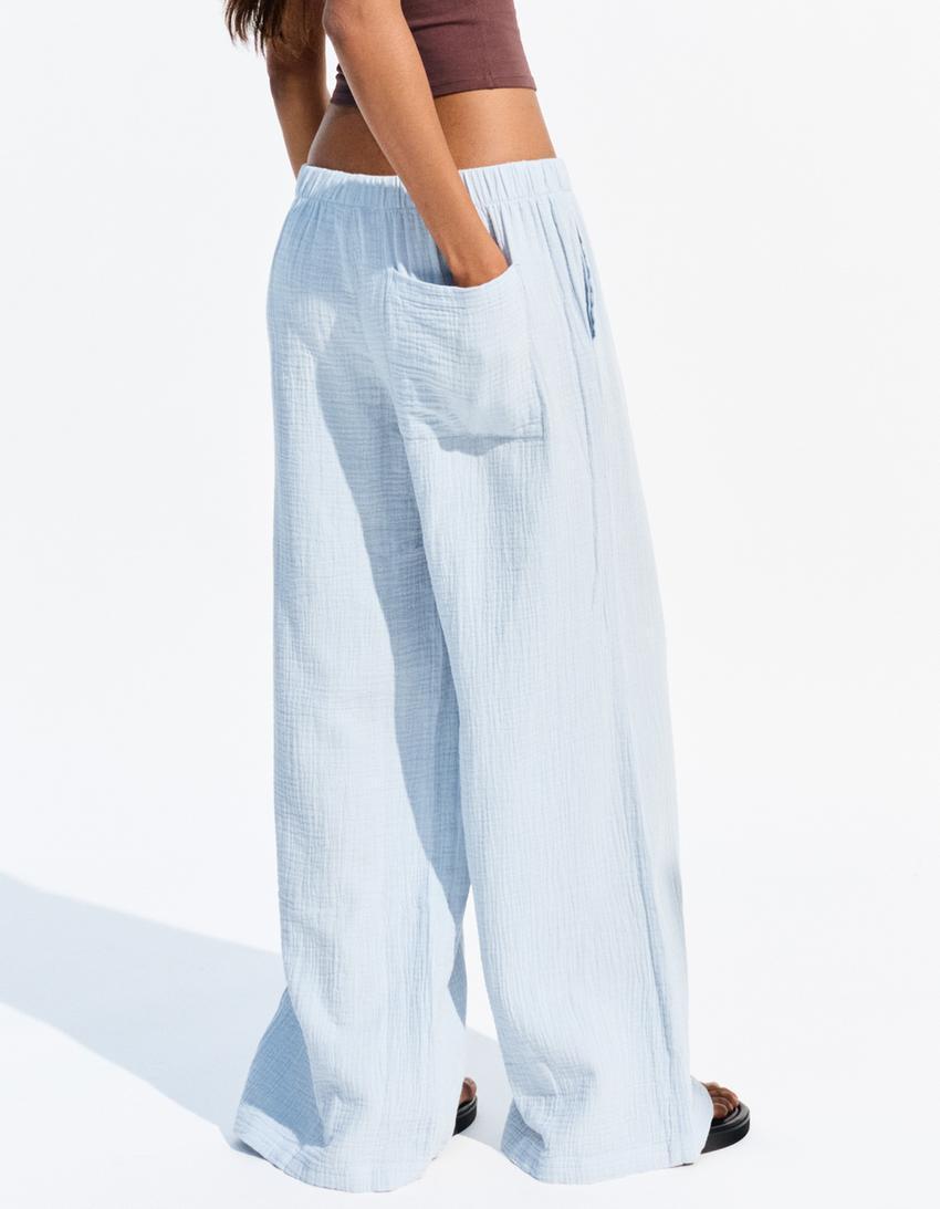 Wide-leg rustic double cloth pants Product Image