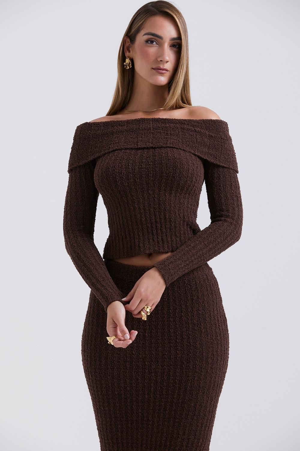 Saffron Chocolate Soft Boucle Knit Top Product Image