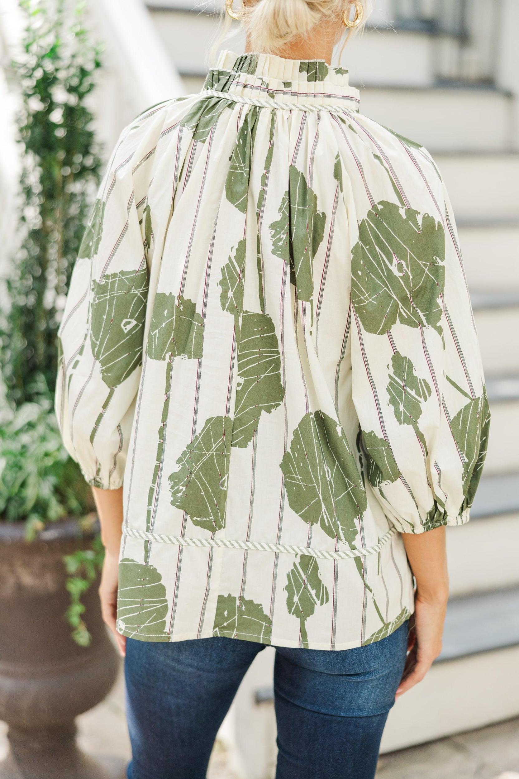 Love You Better Olive Green Floral Blouse Female Product Image
