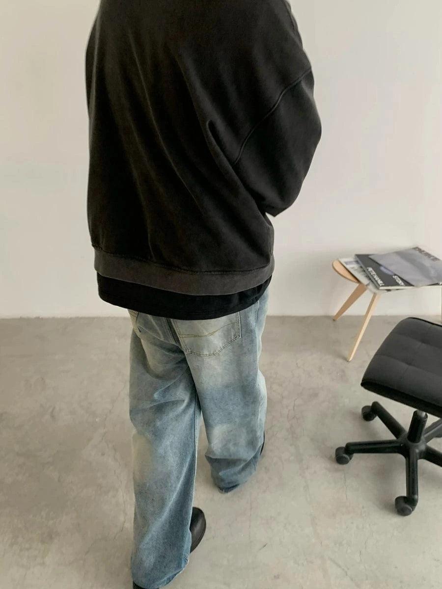 RT No. 18737 WASHED BLUE DENIM STRAIGHT JEANS Product Image