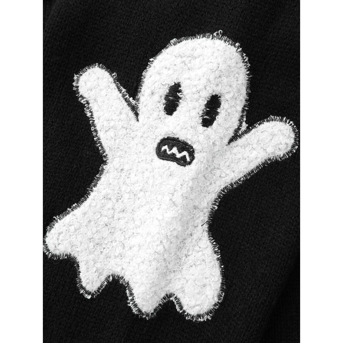 Plus Size Pumpkin Ghost Embroidery Open Cardigan Black Women Casual Loose Long Sleeve Everyday Cardigans BloomChic 26/4X Product Image