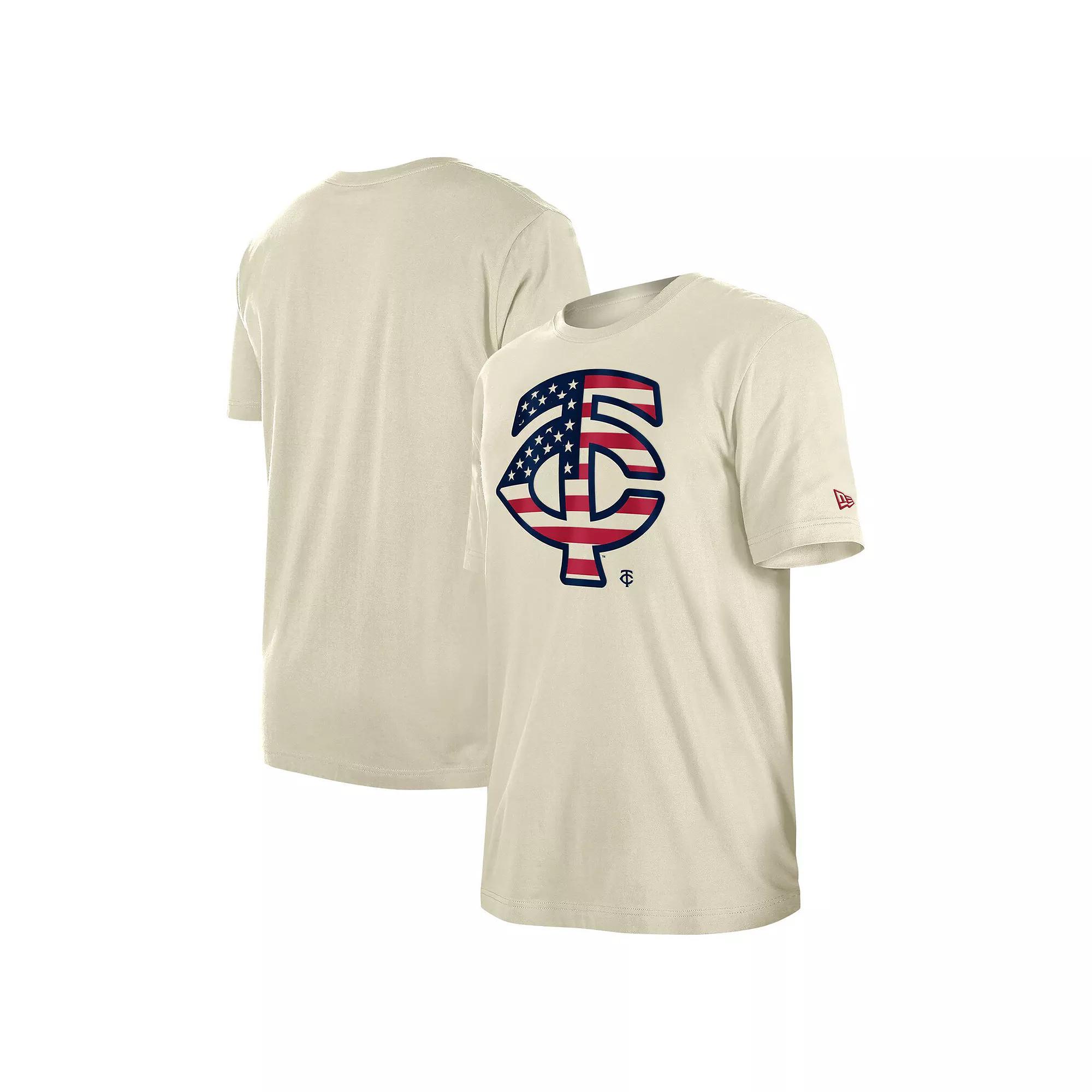 Men's New Era Cream Minnesota Twins 4th of July Flag Fill T-Shirt, Size: Small, Beige Product Image