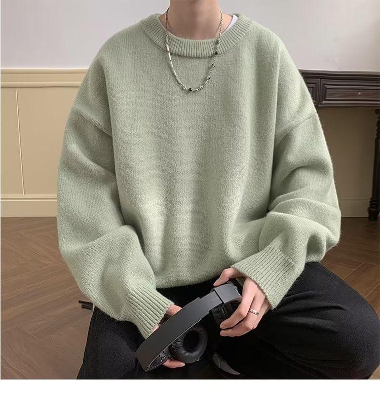 Crew Neck Plain Sweater Product Image