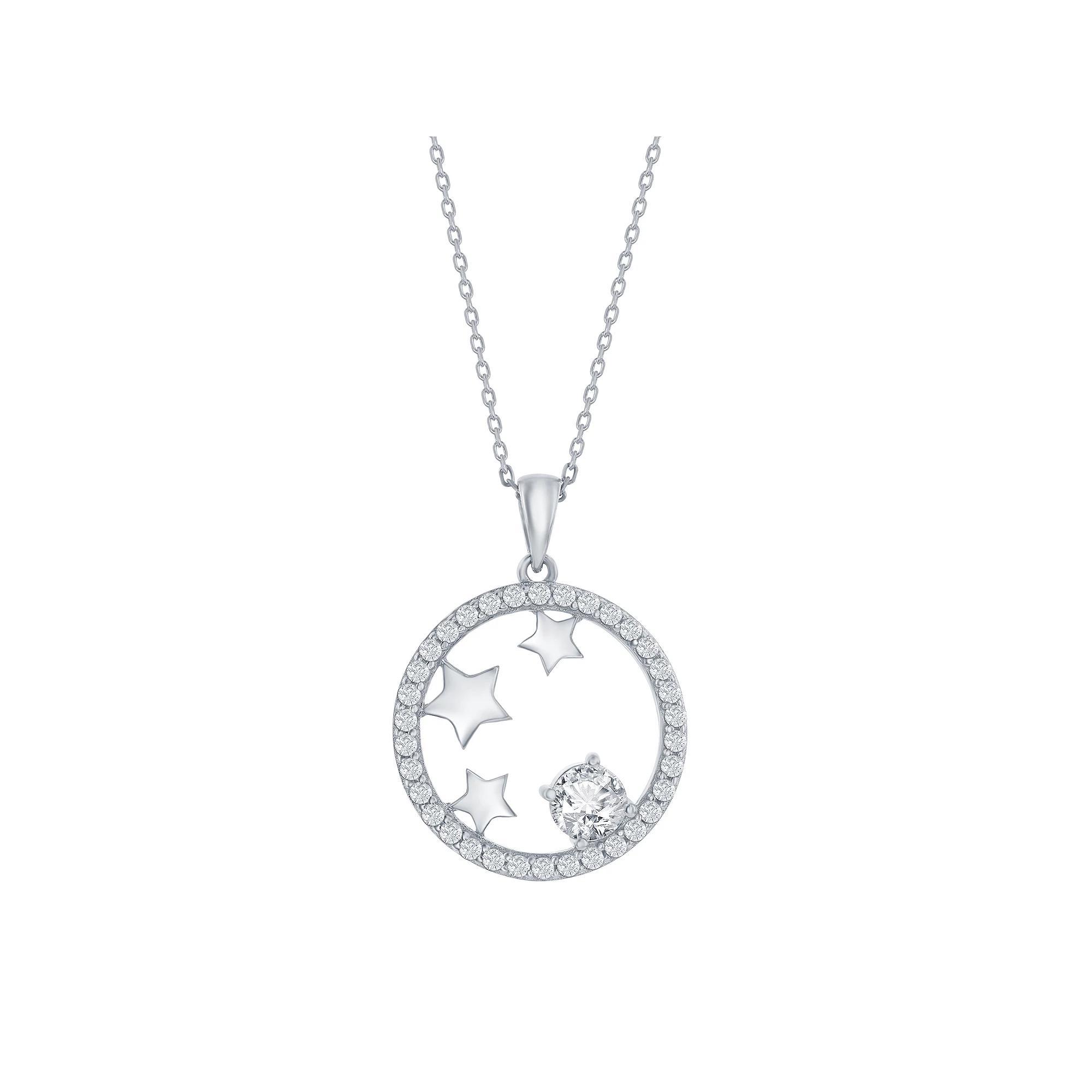 Argento Bella Sterling Silver Cubic Zirconia Circle Stars Pendant Necklace, Women's, Size: 18" Product Image