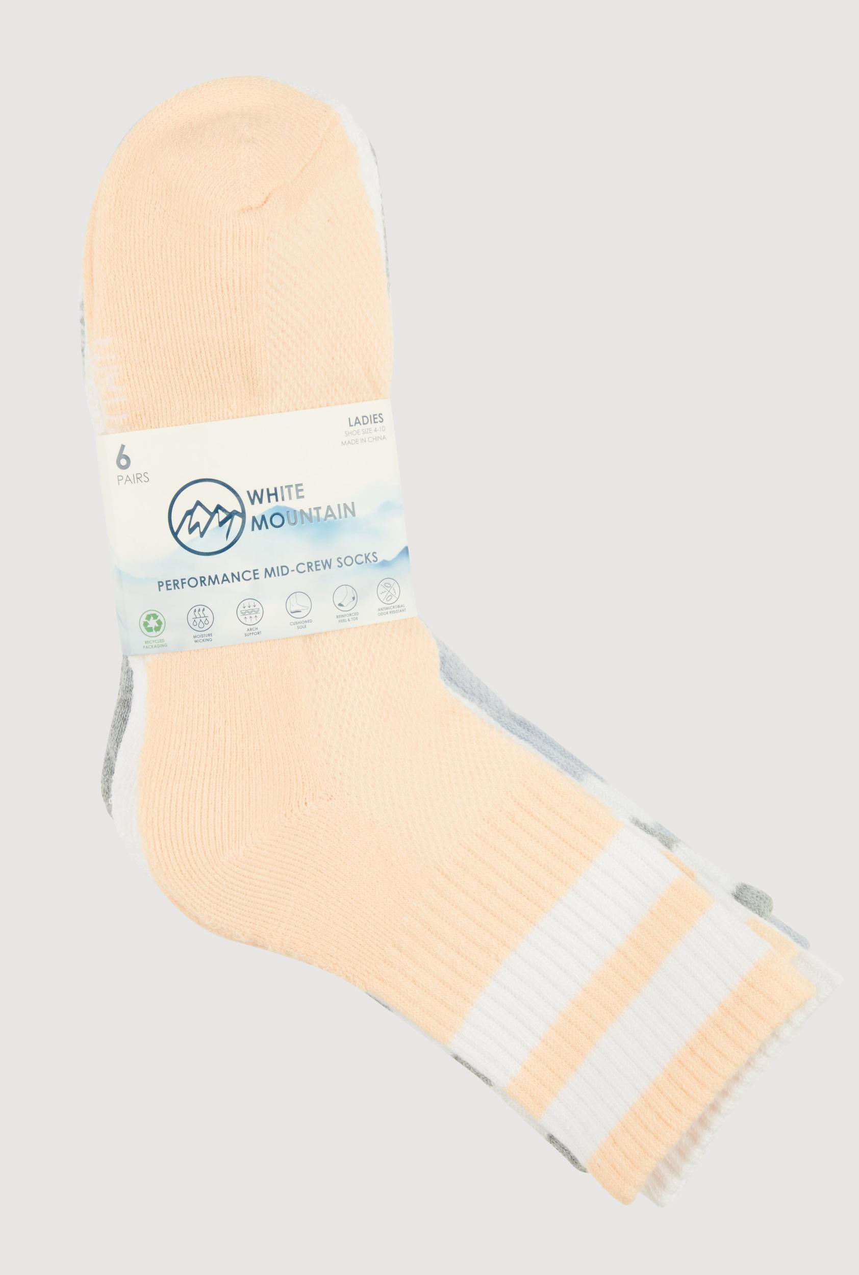 Womens Performance Mid Crew Socks 6 Pack Size 4-10 Product Image