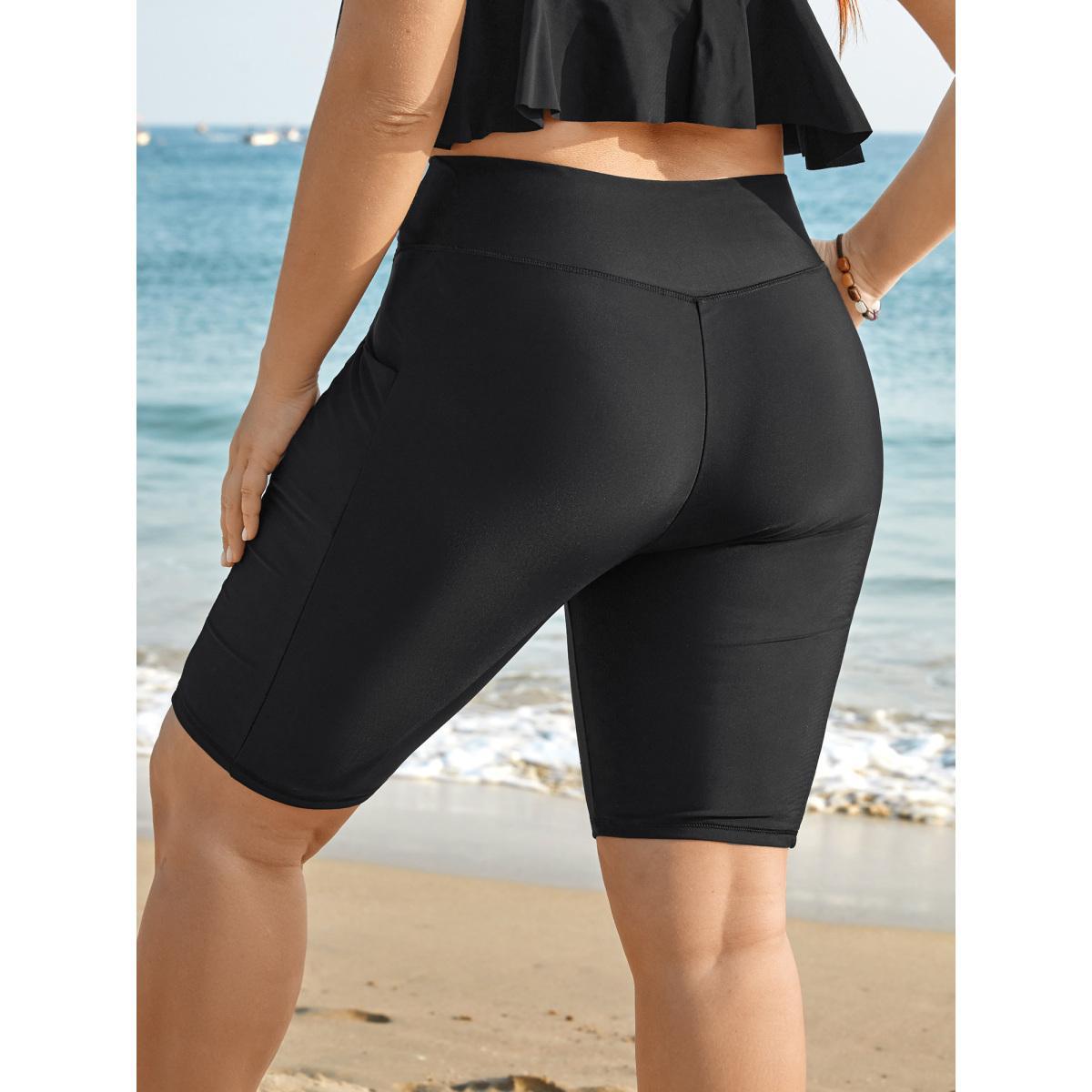 Plus Size Hips Contour Curvy Pockets Swim Bottoms Women's Swimwear Black Beach High stretch Skinny High Rise Side seam pocket Curve Swim Bottoms BloomChic 18-20/2X Product Image