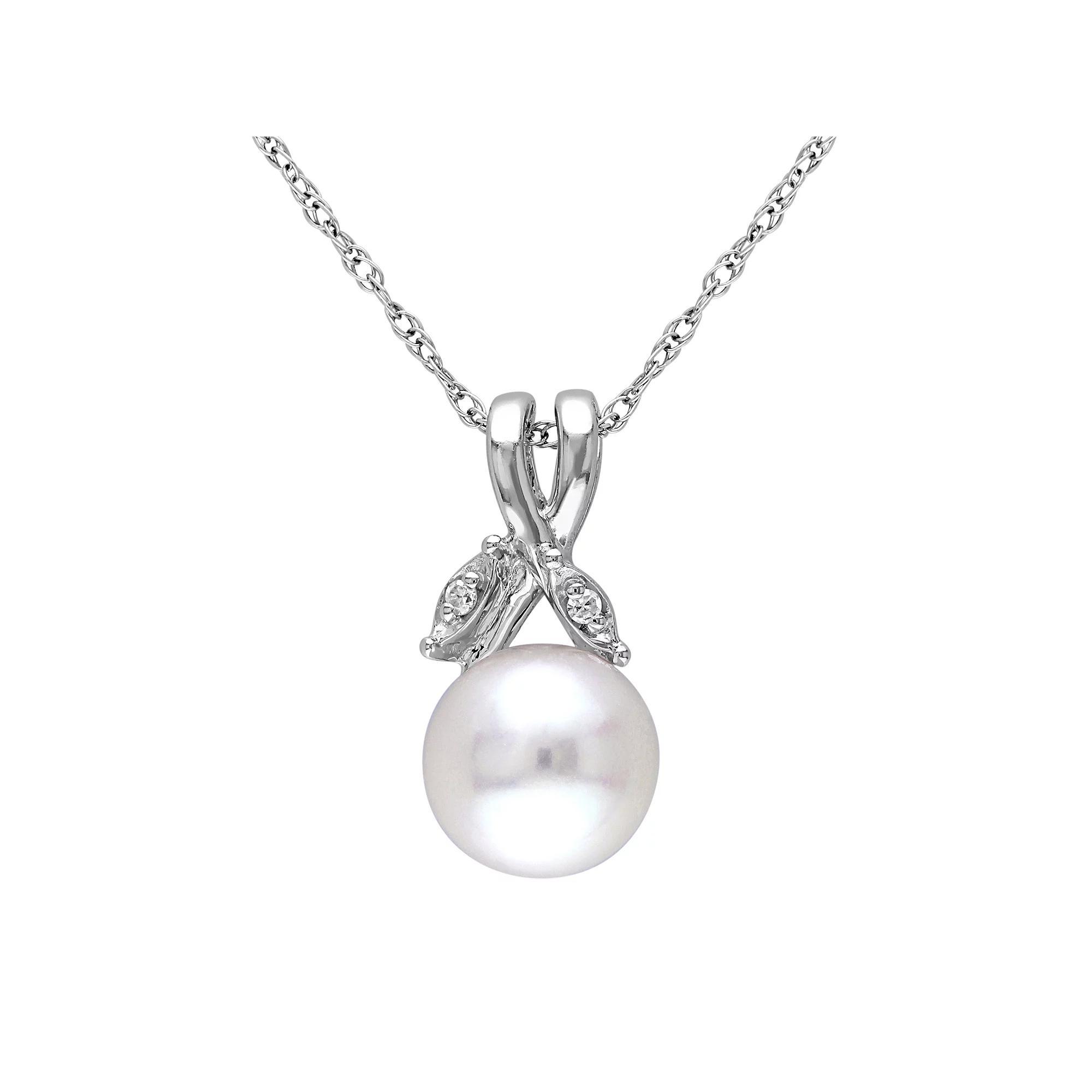 Stella Grace 10k White Gold Diamond Accent & Freshwater Cultured Pearl Pendant, Womens Product Image