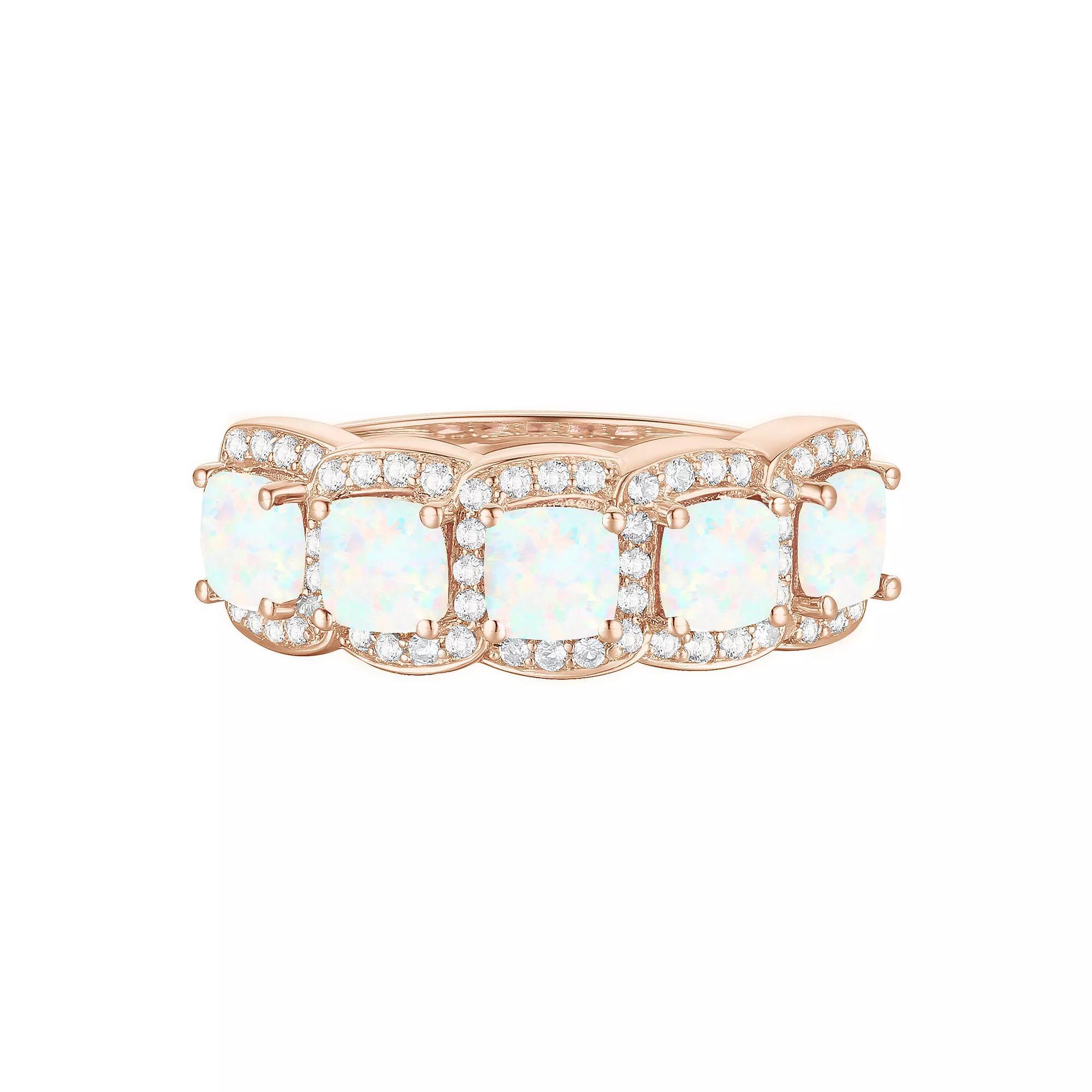 14k Rose Gold Over Silver Lab-Created Opal & White Sapphire Ring, Women's, Size: 7 Product Image