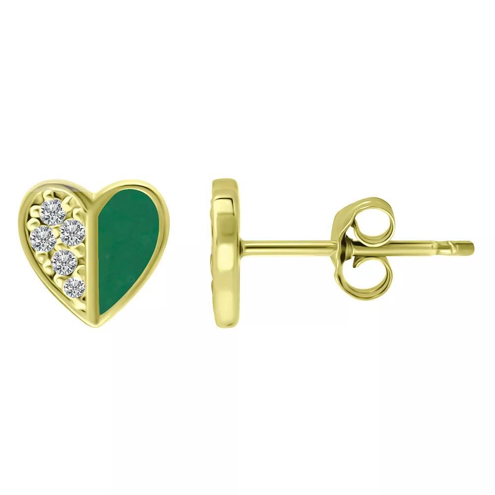 Aleure Precioso Sterling Silver Enamel & Cubic Zirconia Heart Stud Earrings, Women's, Green Product Image