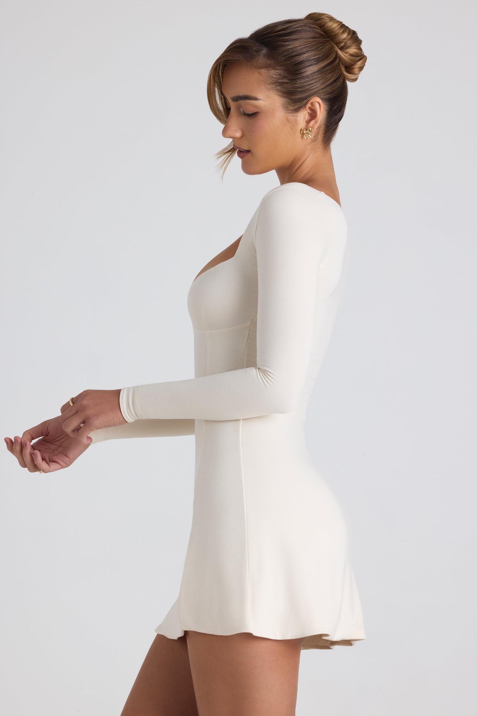 Modal Bow-Detail Sweetheart-Neck A-Line Mini Dress in Ivory Product Image