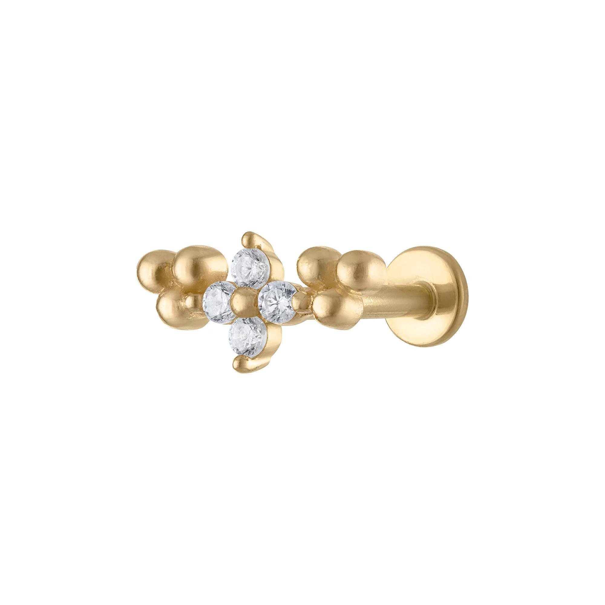 Amella Jewels 14k Gold Cubic Zirconia Flower and Bead Internally Threaded Cartilage Earring, Women's Product Image
