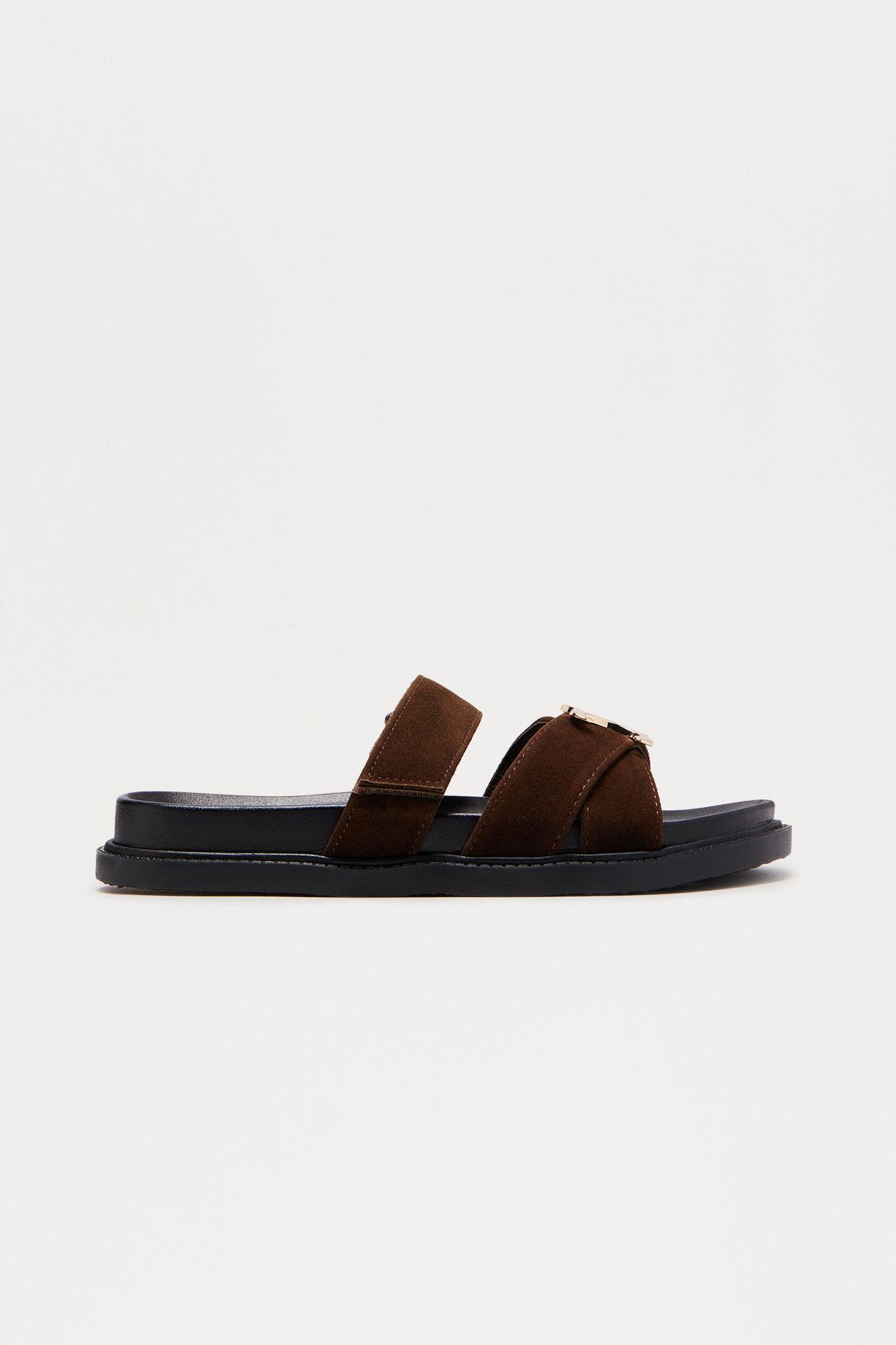 Owen Hardware Faux Suede Slides - Chocolate Product Image