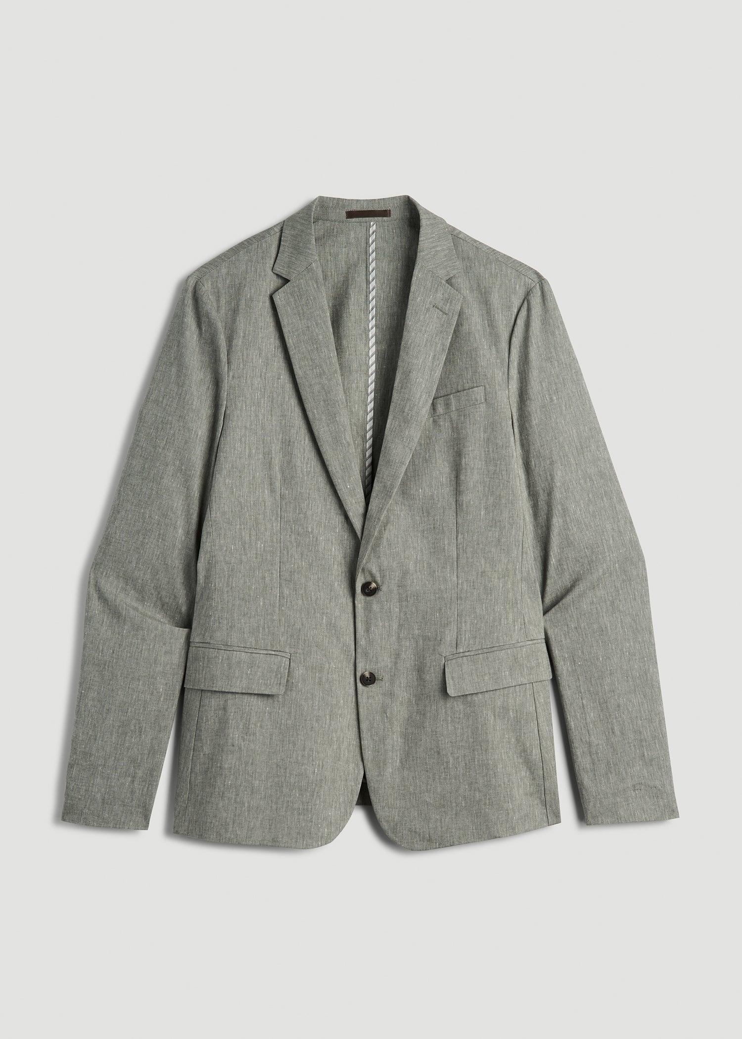 Stretch Linen Blazer for Tall Men in Climbing Ivy Linen Male Product Image