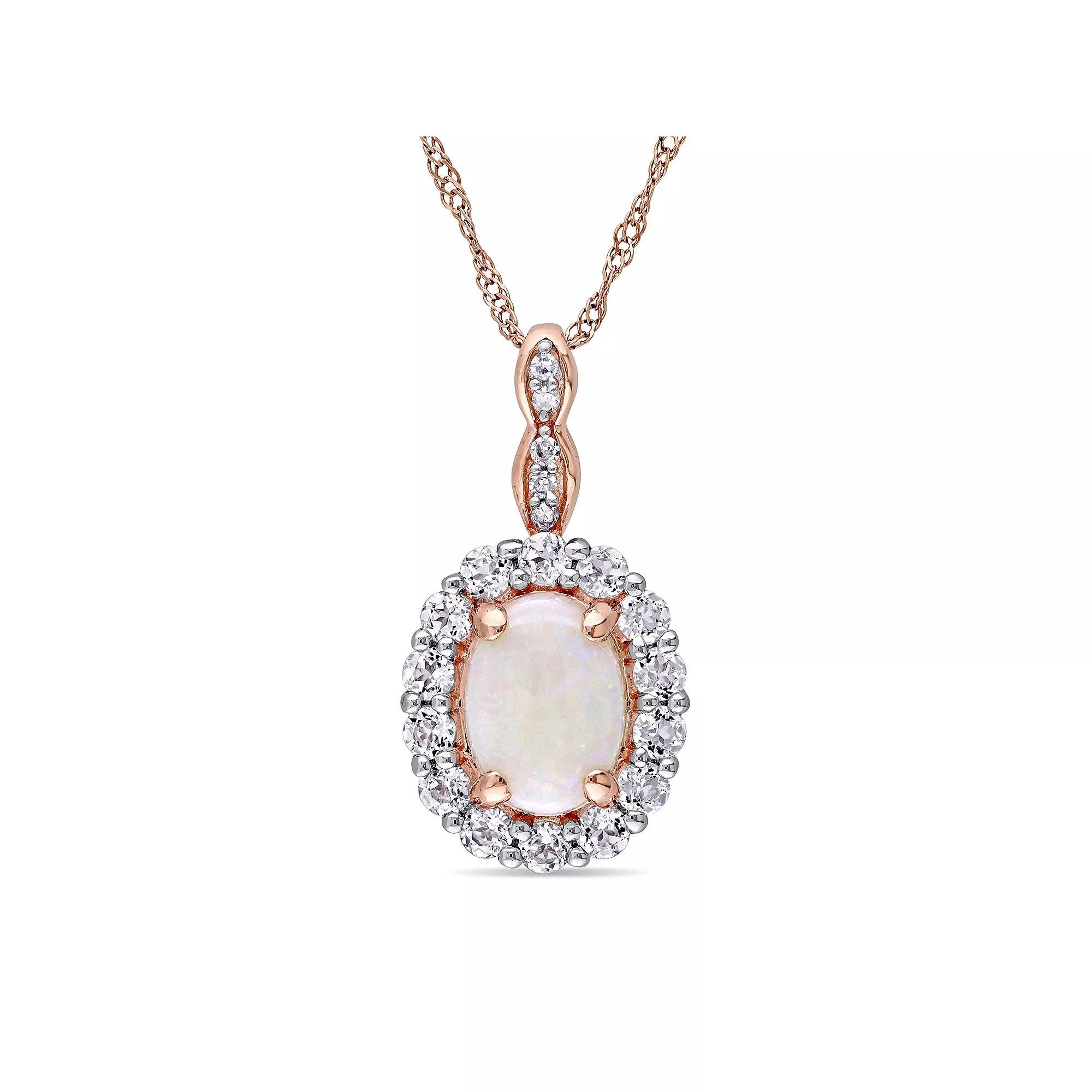 Stella Grace 14k Rose Gold White Opal White Topaz Halo Pendant Necklace, Women's, Size: 17", 14k Pink Product Image