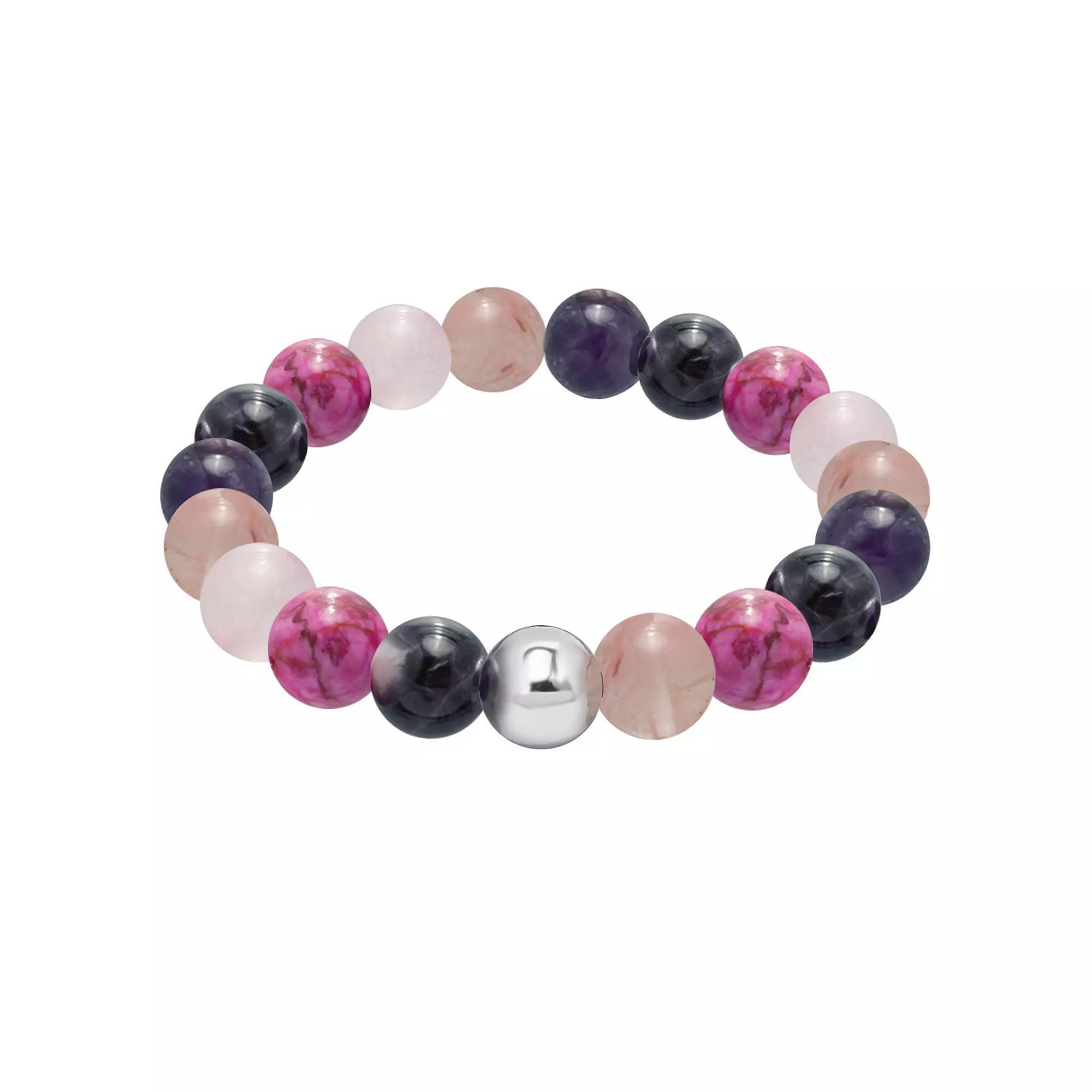 Aleure Precioso Multi Gemstone & Sterling Silver Bead Stretch Bracelet, Women's, Size: 7.5", Silver Tone Team Product Image