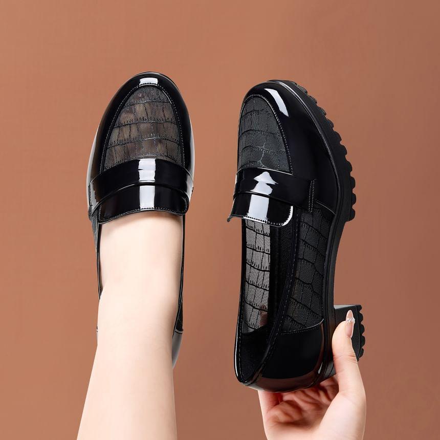 Platform Patent Leather Panel Mesh Block Heel Loafers Product Image