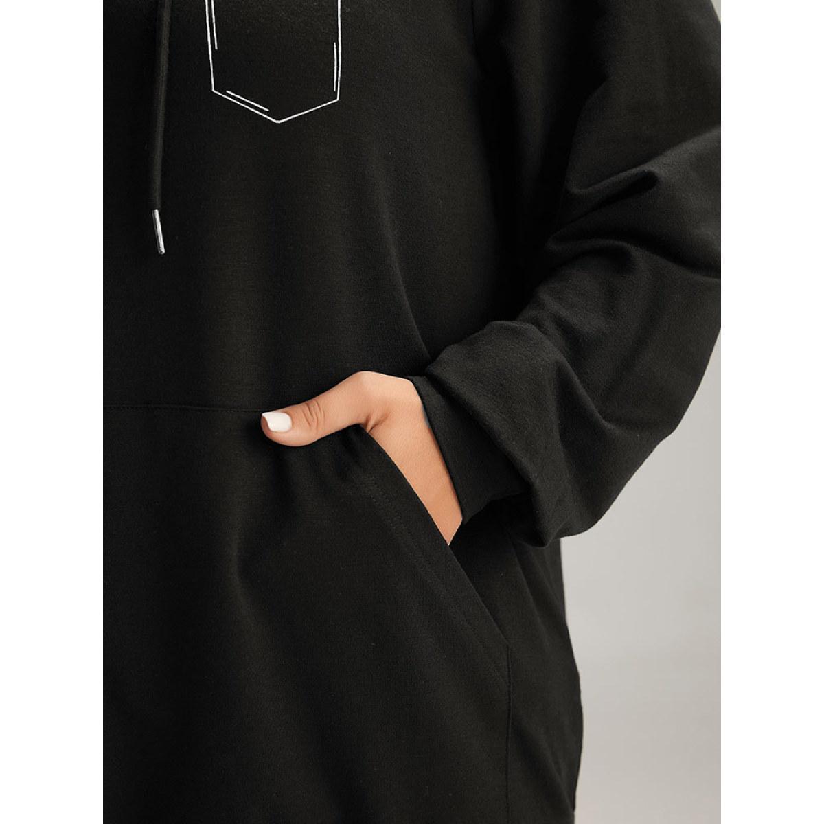 Plus Size Floral Print Pocket Hooded Drawstring Sweatshirt Women Black Casual Elastic cuffs Dailywear Sweatshirts BloomChic 10/M Product Image
