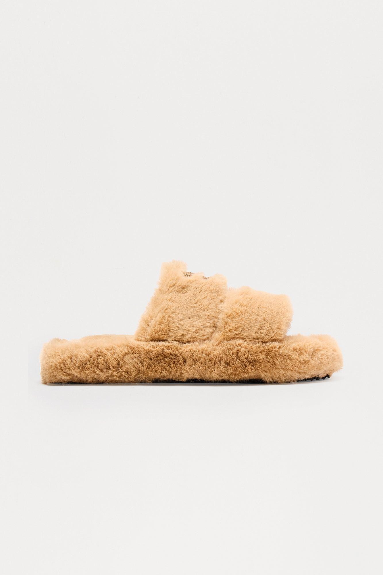 Cappuccino Faux Fur Slippers - Black Female Product Image