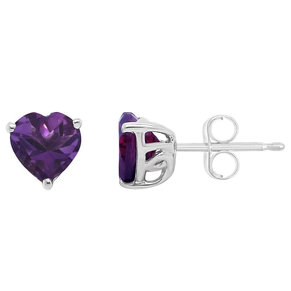 Alyson Layne Sterling Silver Amethyst Heart Stud Earrings, Women's Product Image
