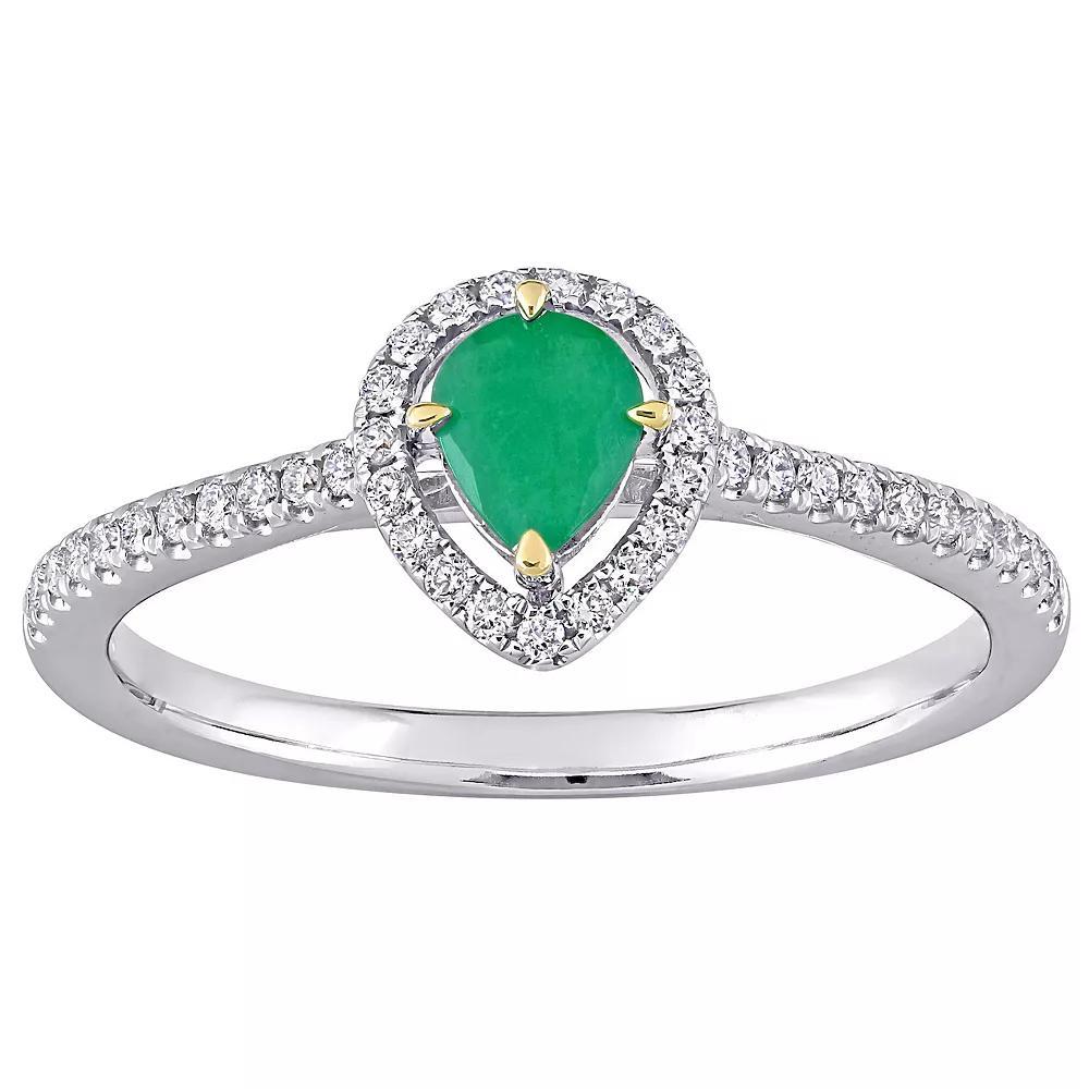Stella Grace 14k Two Tone Gold Emerald & 1/5 Carat T.W. Diamond Teardrop Halo Ring, Women's, Size: 4.50 Product Image