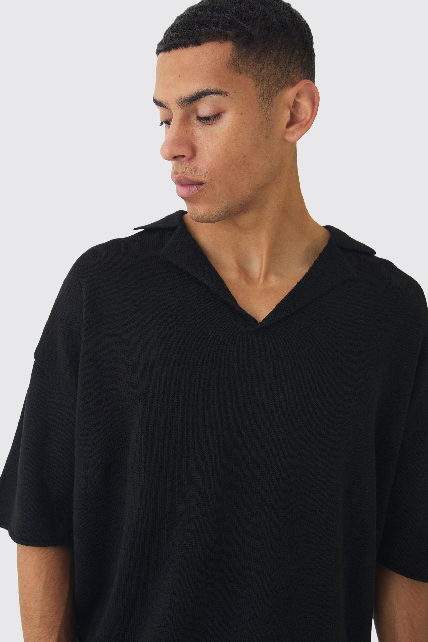 Oversized Dropped Shoulder Knitted Polo Shirt | boohooMAN USA Product Image