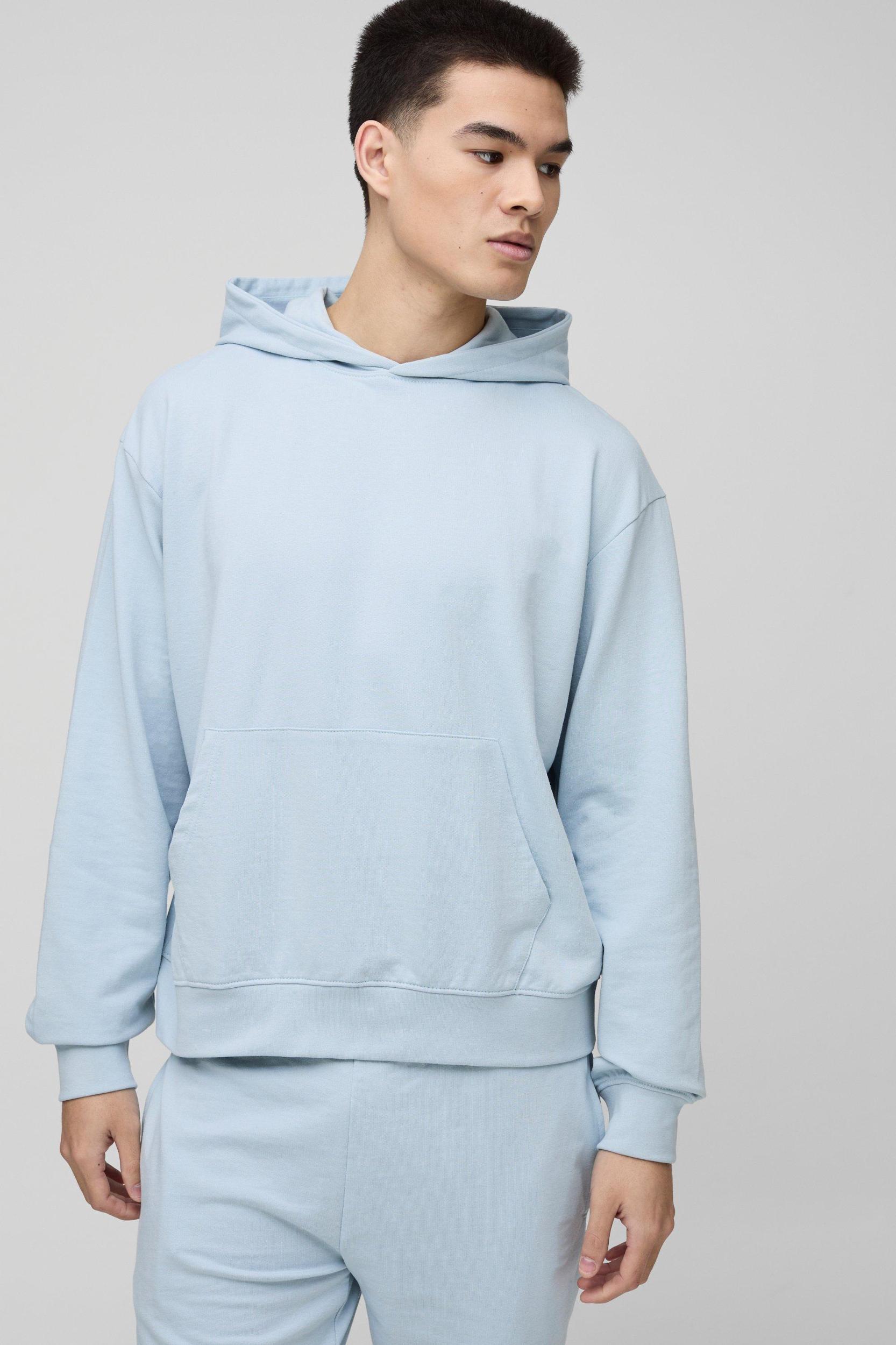 Mens 260GSM Loopback Basic Oversized Boxy Hoodie - Blue Product Image