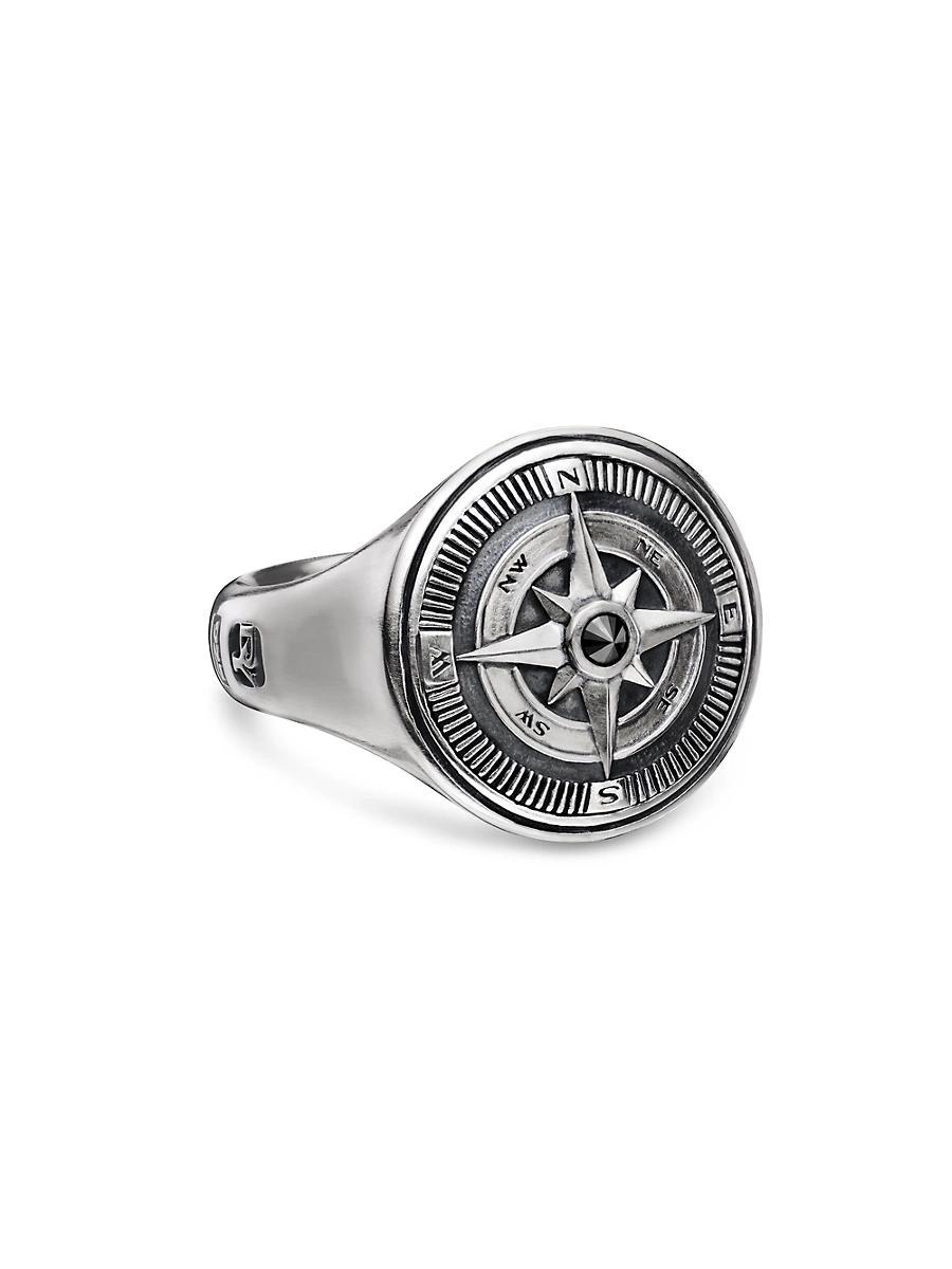 David Yurman Mens Sterling Silver Maritime Compass Signet Ring with Black Diamond Product Image
