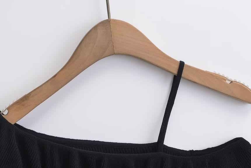 Cold-Shoulder Plain Ruffle Sweater Product Image