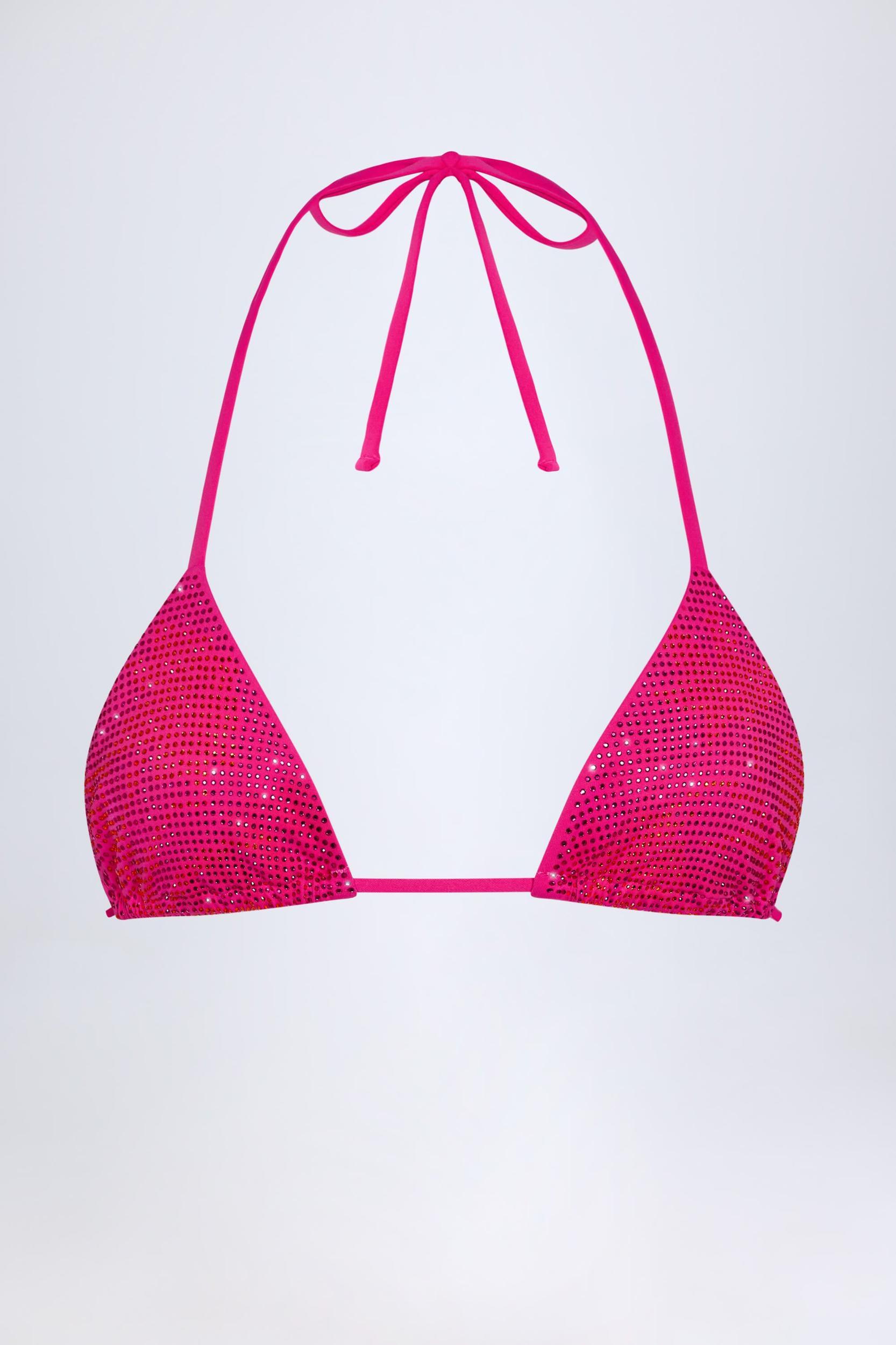 Triangle Bikini Top in Pink Tropical Hotfix Product Image