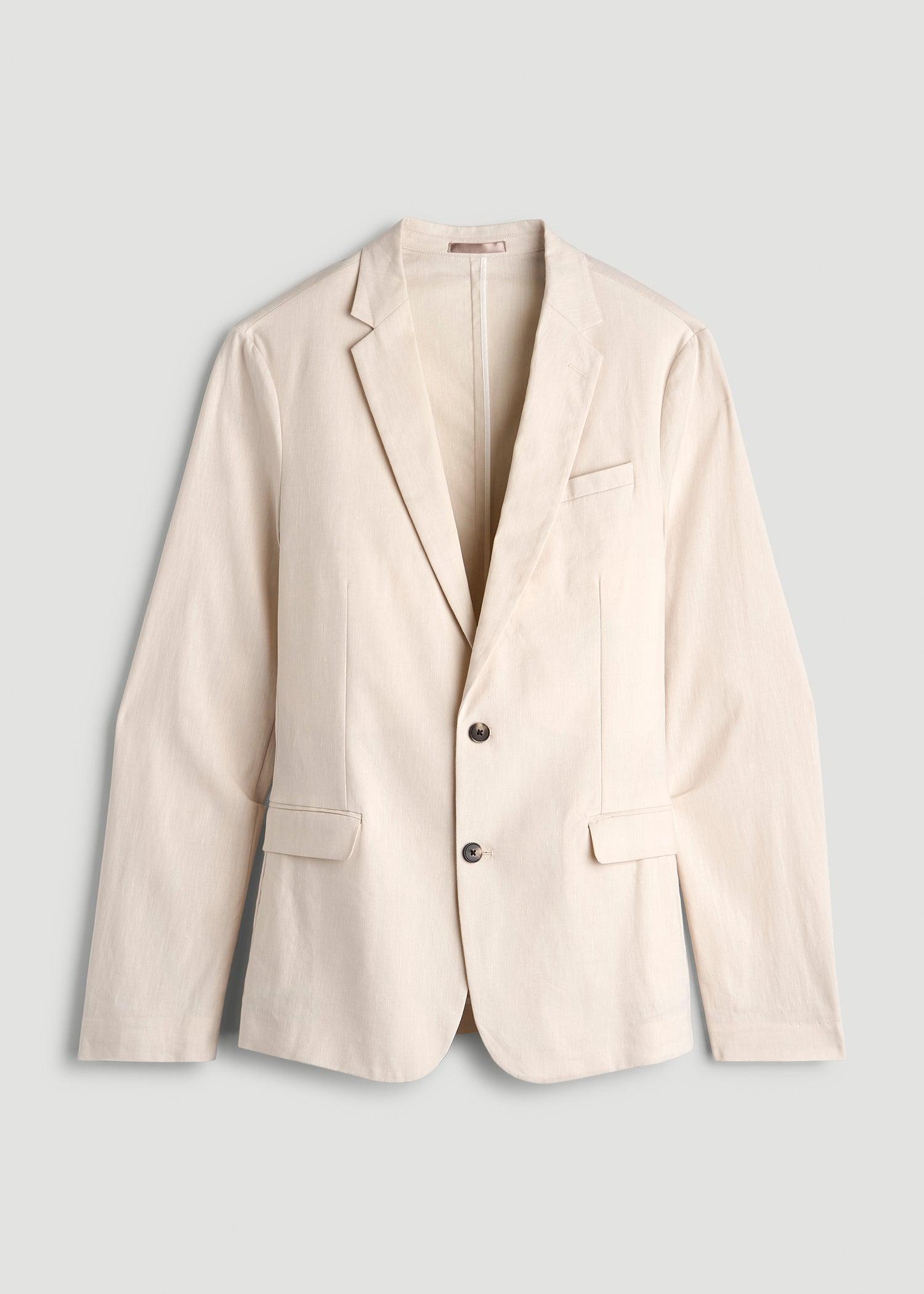 Stretch Linen Blazer for Tall Men in Light Beige Linen Product Image