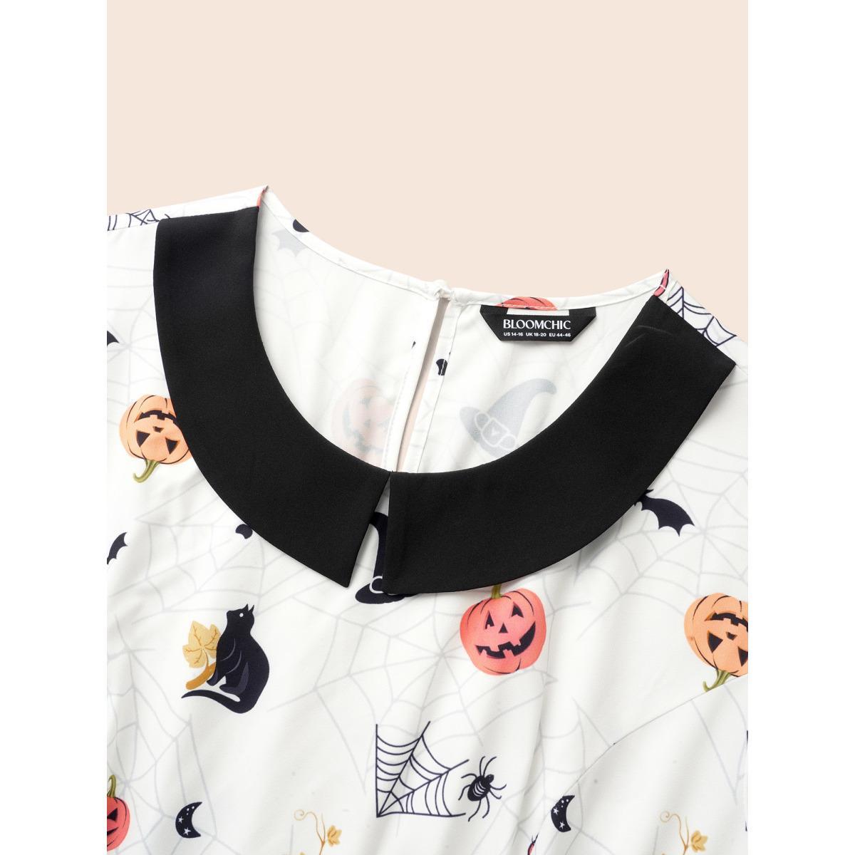Plus Size Pumpkin Patch Retro Collared Midi Dress Beige Women Cocktail Contrast Party Curvy Bloomchic 22-24/3X Product Image