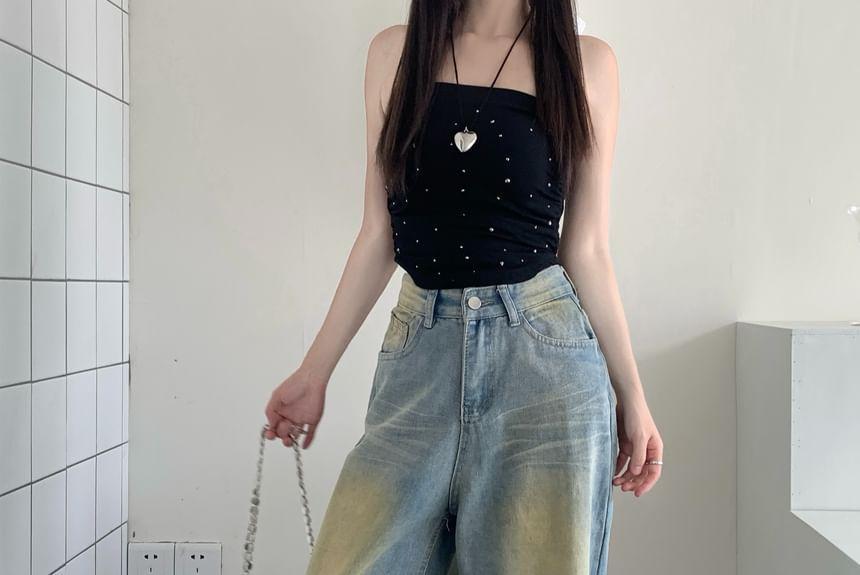 High Waist Washed Wide Leg Jeans Product Image
