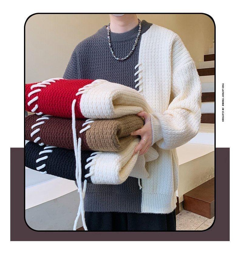 Crew Neck Two Tone Sweater Product Image
