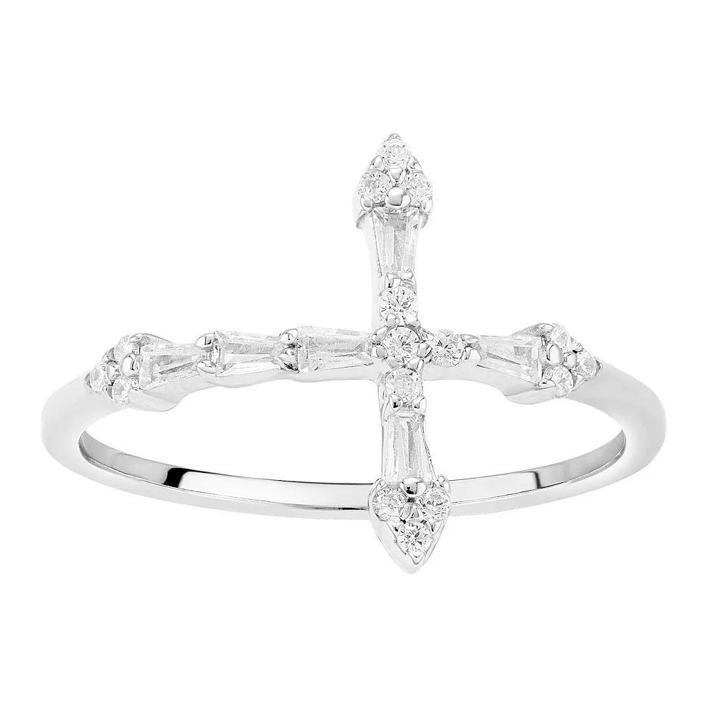 PRIMROSE Sterling Silver Cubic Zirconia Sideways Cross Band Ring, Women's, Size: 7 Product Image