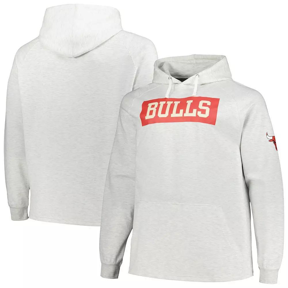 Men's Fanatics Branded Ash Chicago Bulls Big & Tall Raglan Tri-Blend Pullover Hoodie, Size: XLT, Black Product Image