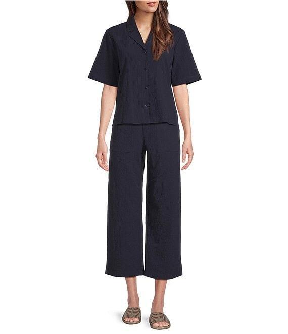 Eileen Fisher Crinkled Organic Cotton Notch Collar Short Sleeve Top Product Image