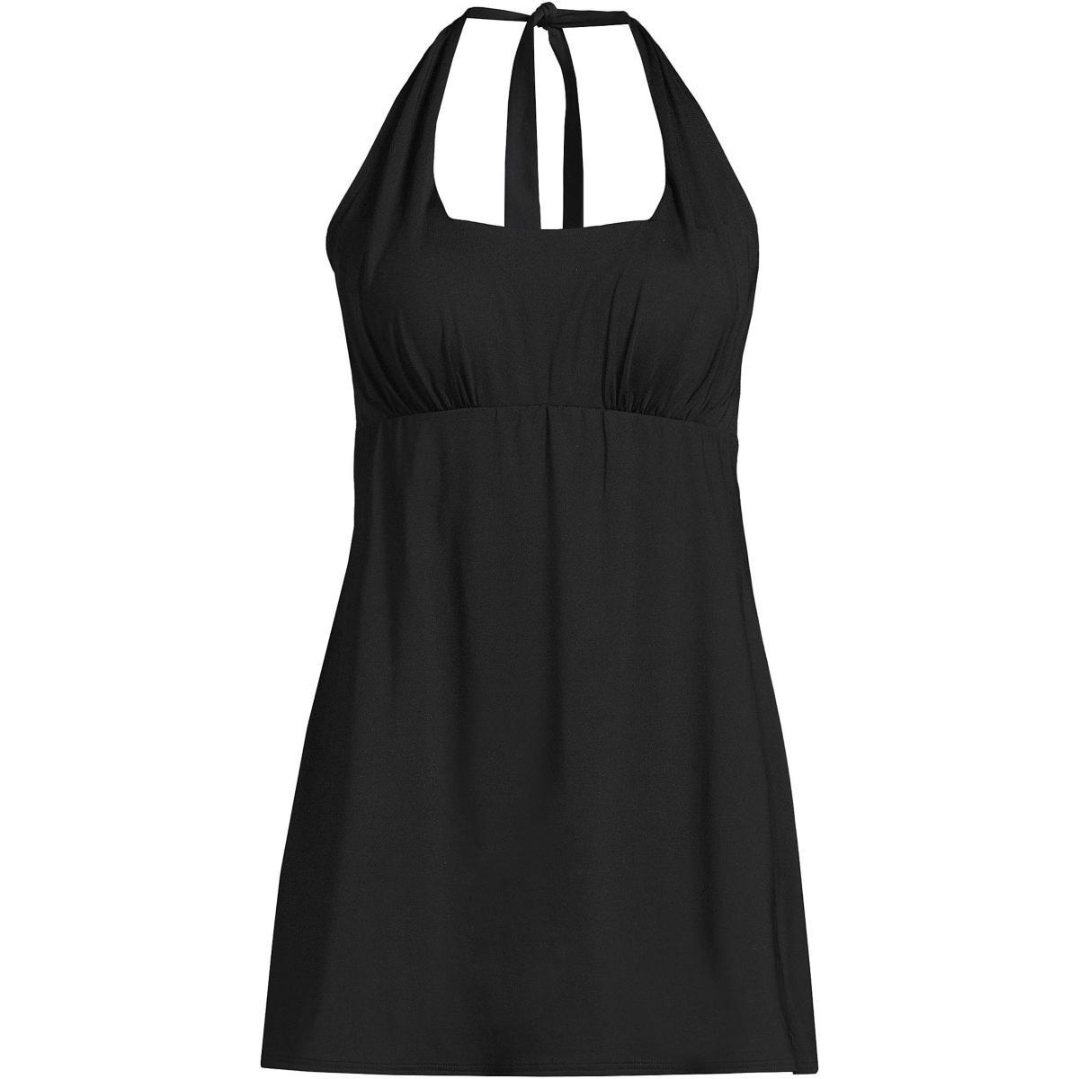 Women's Lands' End Chlorine Resistant Square Neck Halter Swim Dress, Size: Small, Black Product Image