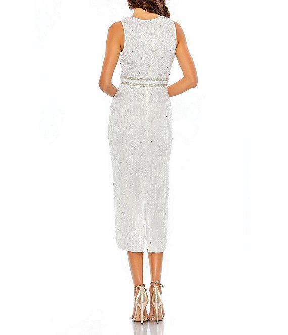 Mac Duggal Beaded Sleeveless Crew Neck Midi Dress Product Image